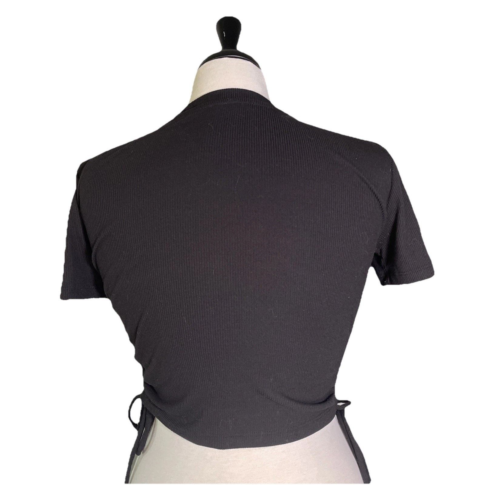 Zara Zara Side Clinch Ribbed T Shirt Size S Black- EUC Size S / US 4 / IT 40 - 3 Thumbnail