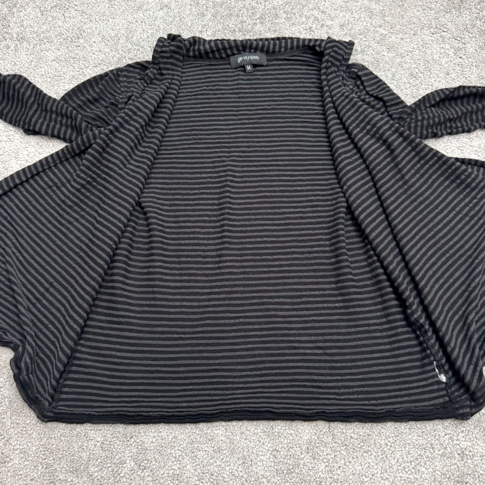 Vintage Grayson Cardigan Sweater Womens Medium Black Gray Striped Open Front Wrapped Size M / US 6-8 / IT 42-44 - 3 Thumbnail