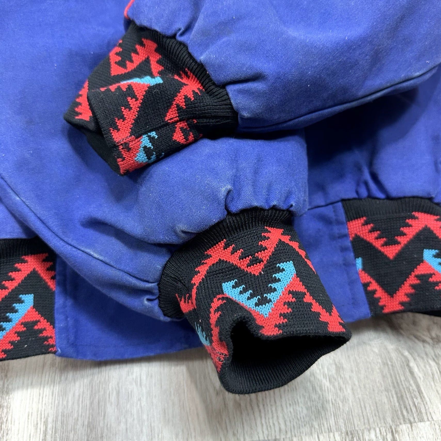 Vintage Bee-Wild XL Denim? Southwestern Blanket Jacket Coat Aztec USA Zip-Up Oklahoma Blue, 90s, Cotton, Casual Mens Size US XXL / EU 58 / 5 - 6 Thumbnail