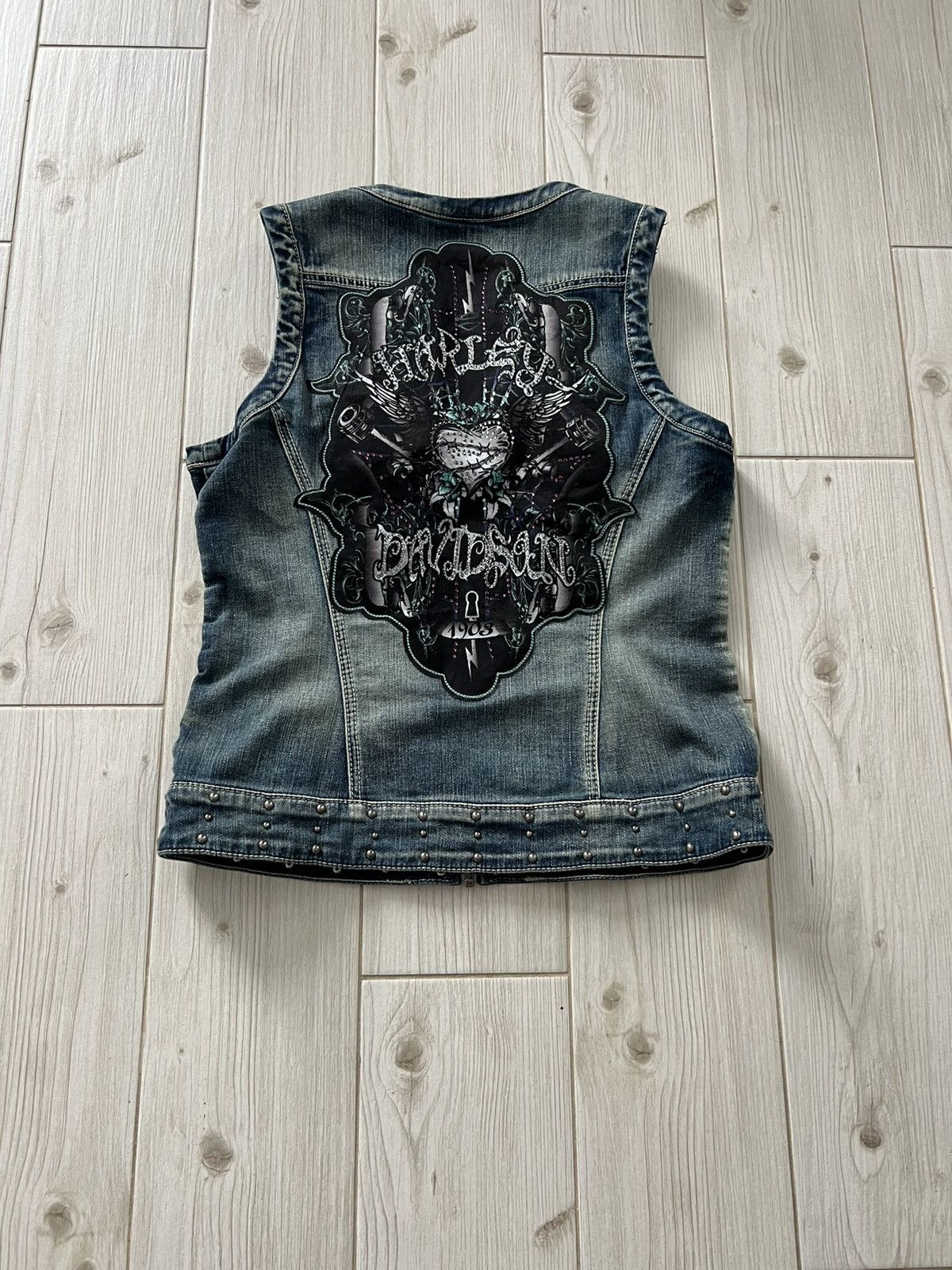 Harley Davidson Y2K Harley Davidson Vest Women's Embellished Denim Grunge Size M / US 6-8 / IT 42-44 - 3 Thumbnail
