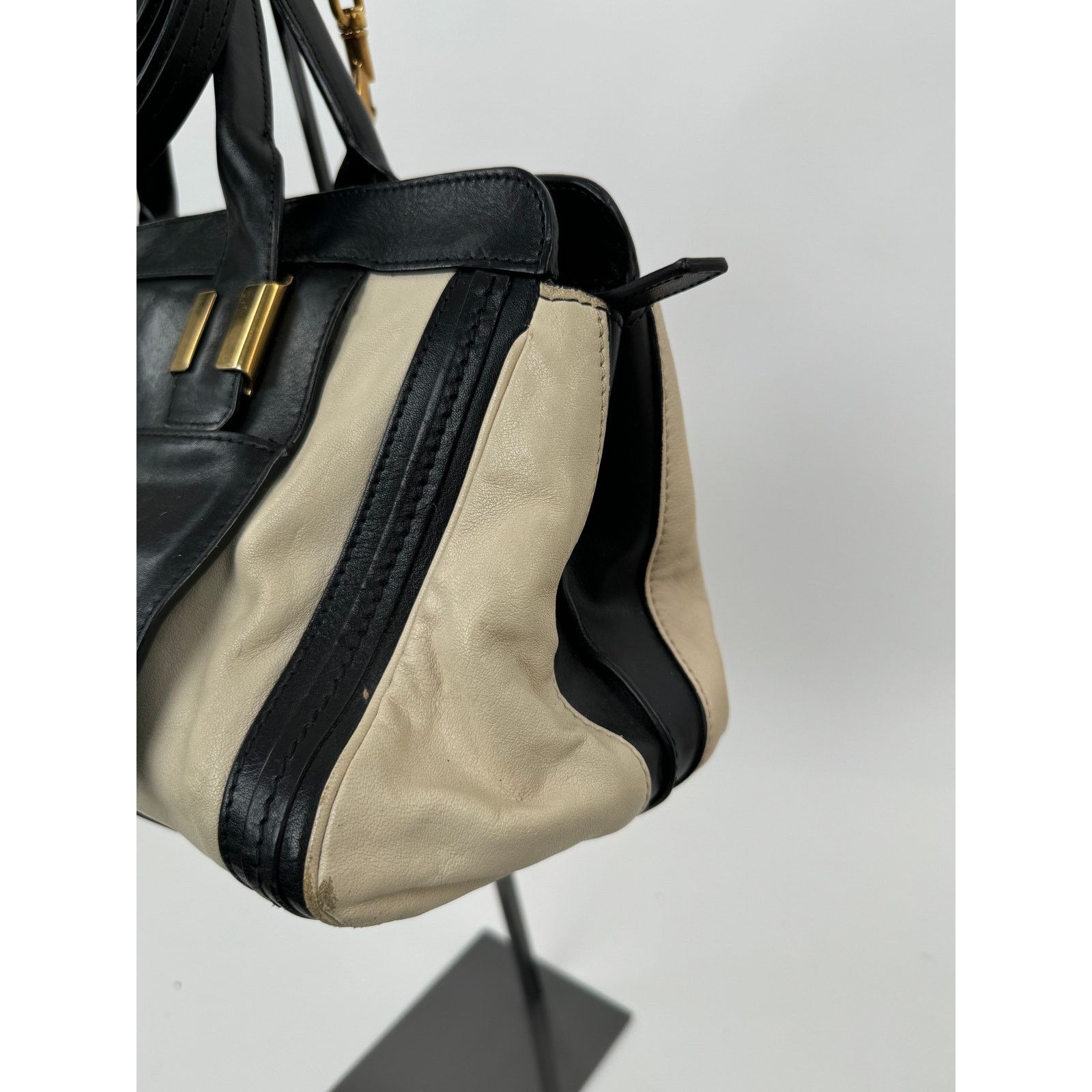 Chloe Chloe Black Cream Leather Colorblock Weekender Two Way Bag Size ONE SIZE - 3 Thumbnail