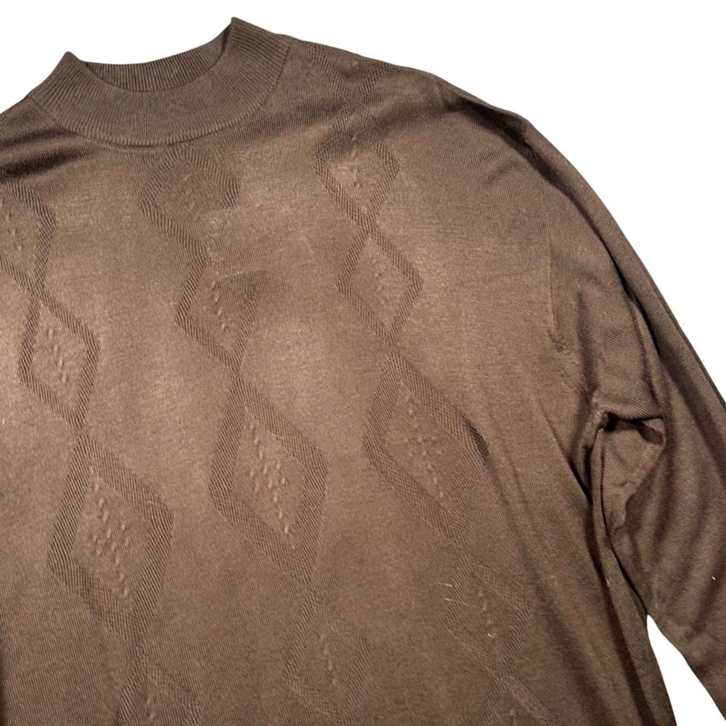 Vintage Trust Mock Neck Sweater Mens XL Brown New Diamond Textured Knit BS066 Size US XL / EU 56 / 4 - 3 Thumbnail