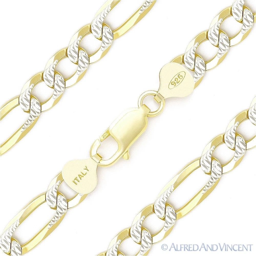 Other 8.4mm Figaro / Figaroa Link D-Cut Pave Chain Bracelet Size ONE SIZE - 1 Thumbnail