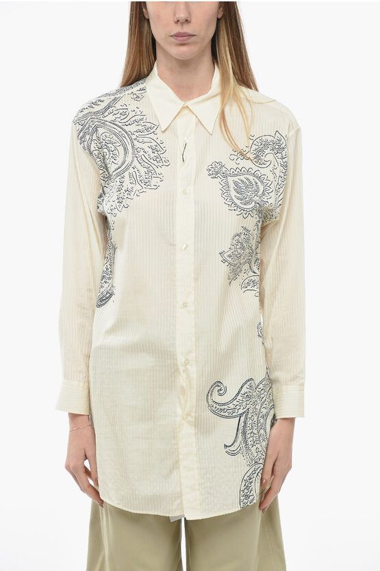 image of Etro Cotton Blend Shirt With Paisley Print in White, Women's (Size Small)