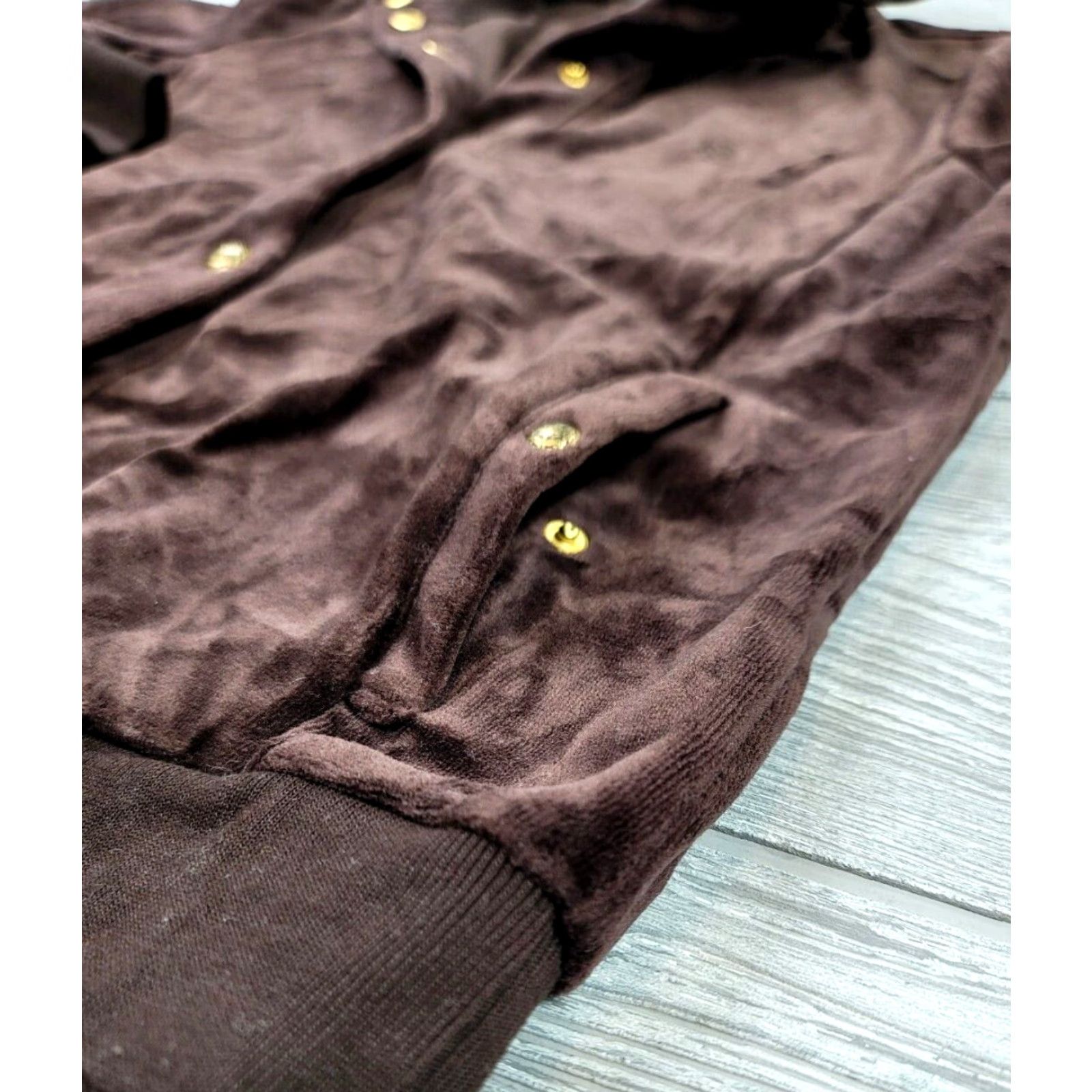 Ralph Lauren VINTAGE Lauren Ralph Lauren P/S Velour Track Jacket Brown Gold Snaps Button Mock Neck Size S / US 4 / IT 40 - 6 Thumbnail