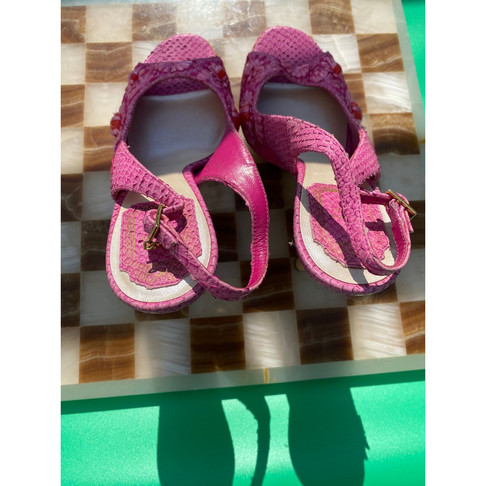 Dior Vintage Dior Pink Python And Raffia Embellished Platforms Size US 7 / IT 37 - 4 Thumbnail