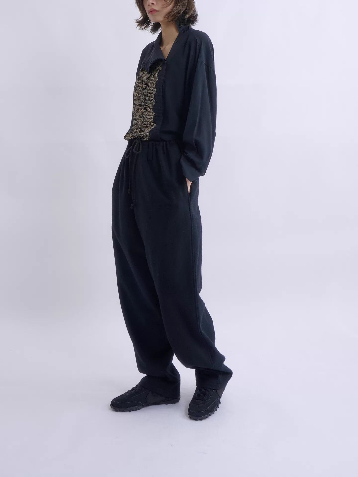 Yohji Yamamoto YOHJI YAMAMOTO 2015AW Black Wool Drawstring Pants Size US 29 - 3 Thumbnail