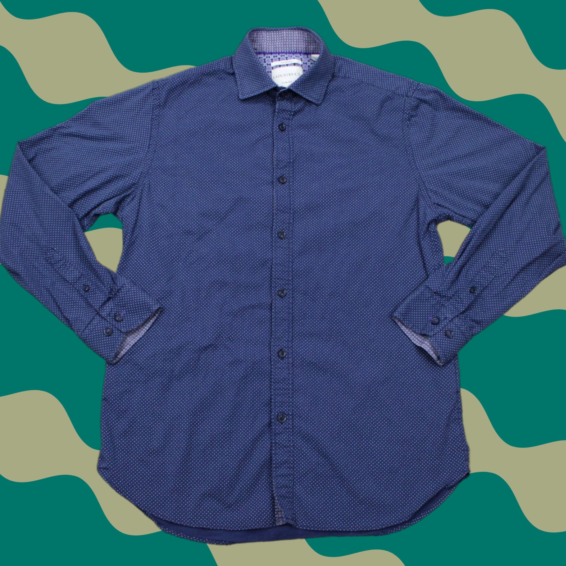 Vintage Construct Dress Shirt Mens 15 32/33 Blue/Purple Slim Fit L/S Geometric Non-Iron Quick Dry Stretch Cadence? Size 40R - 1 Thumbnail