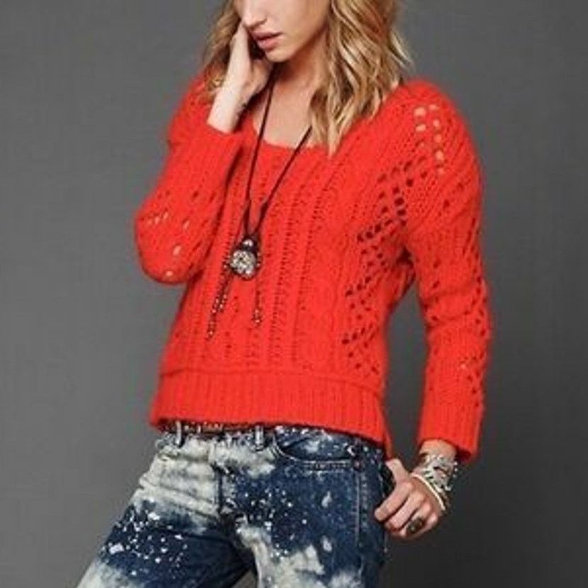 Free People Free People Womens Open Cable Knit Wool Mohair Sweater Boho Size S / US 4 / IT 40 - 2 Thumbnail