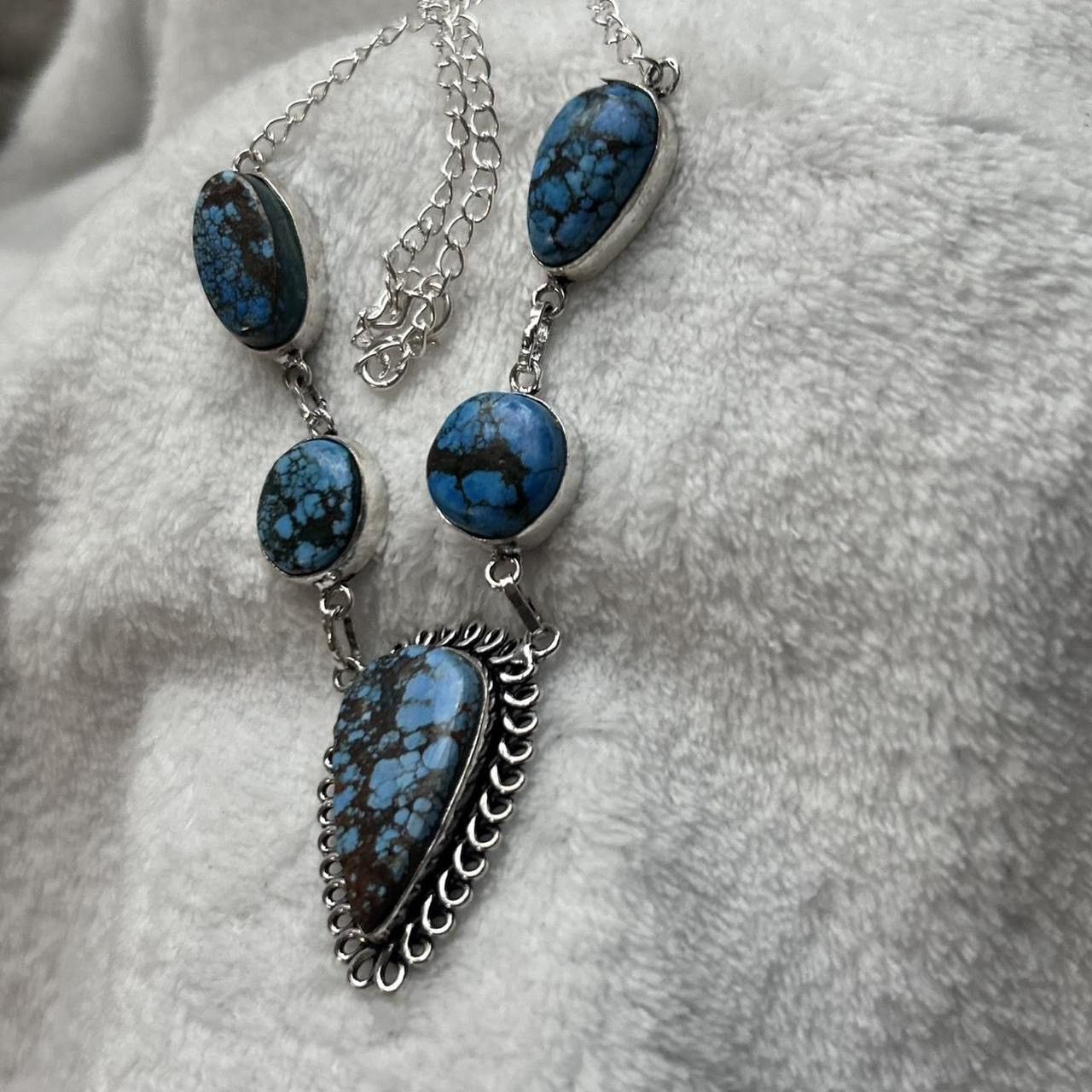 Jewelry Turquoise Natural Gemstone 925 Silver Plated 16” Necklace Size ONE SIZE - 3 Thumbnail