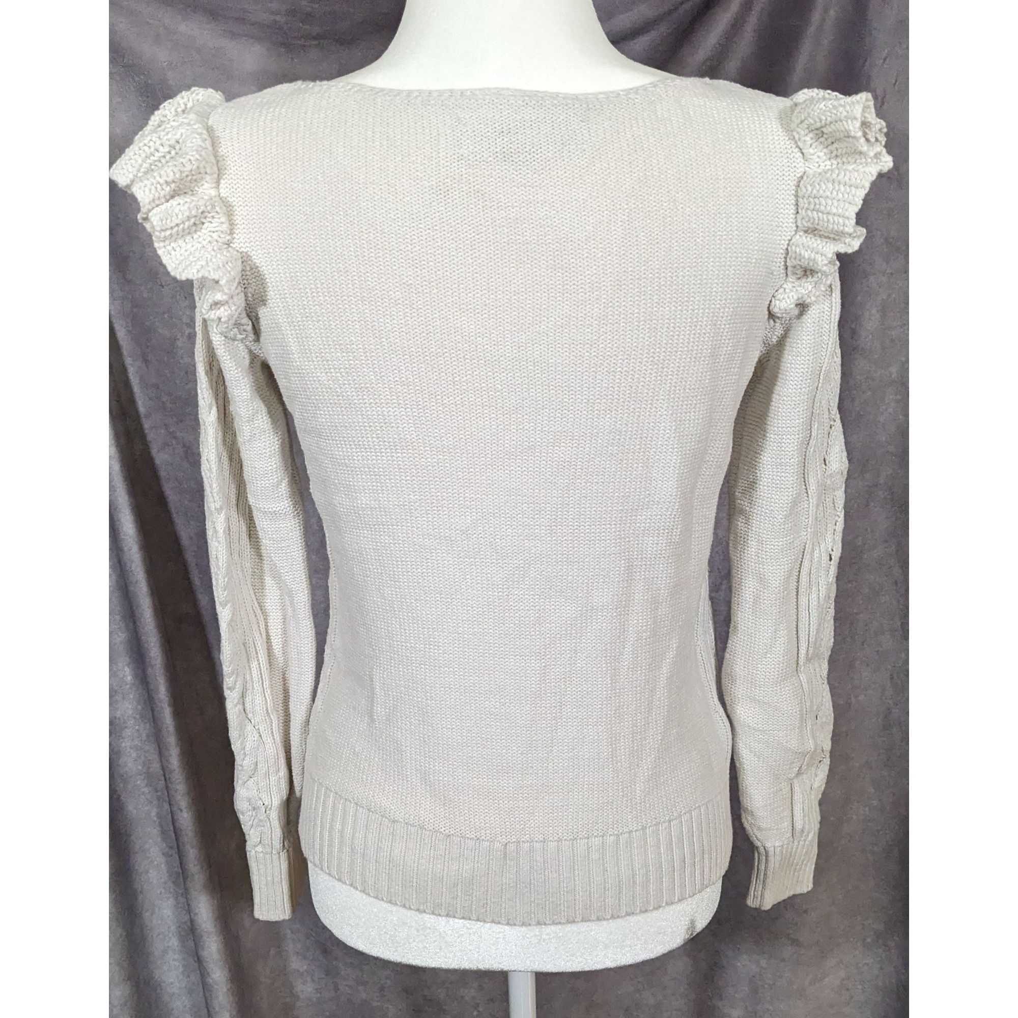 Loft Vintage Coquette White Loft Ruffle Sleeve Sweater Size S / US 4 / IT 40 - 5 Thumbnail