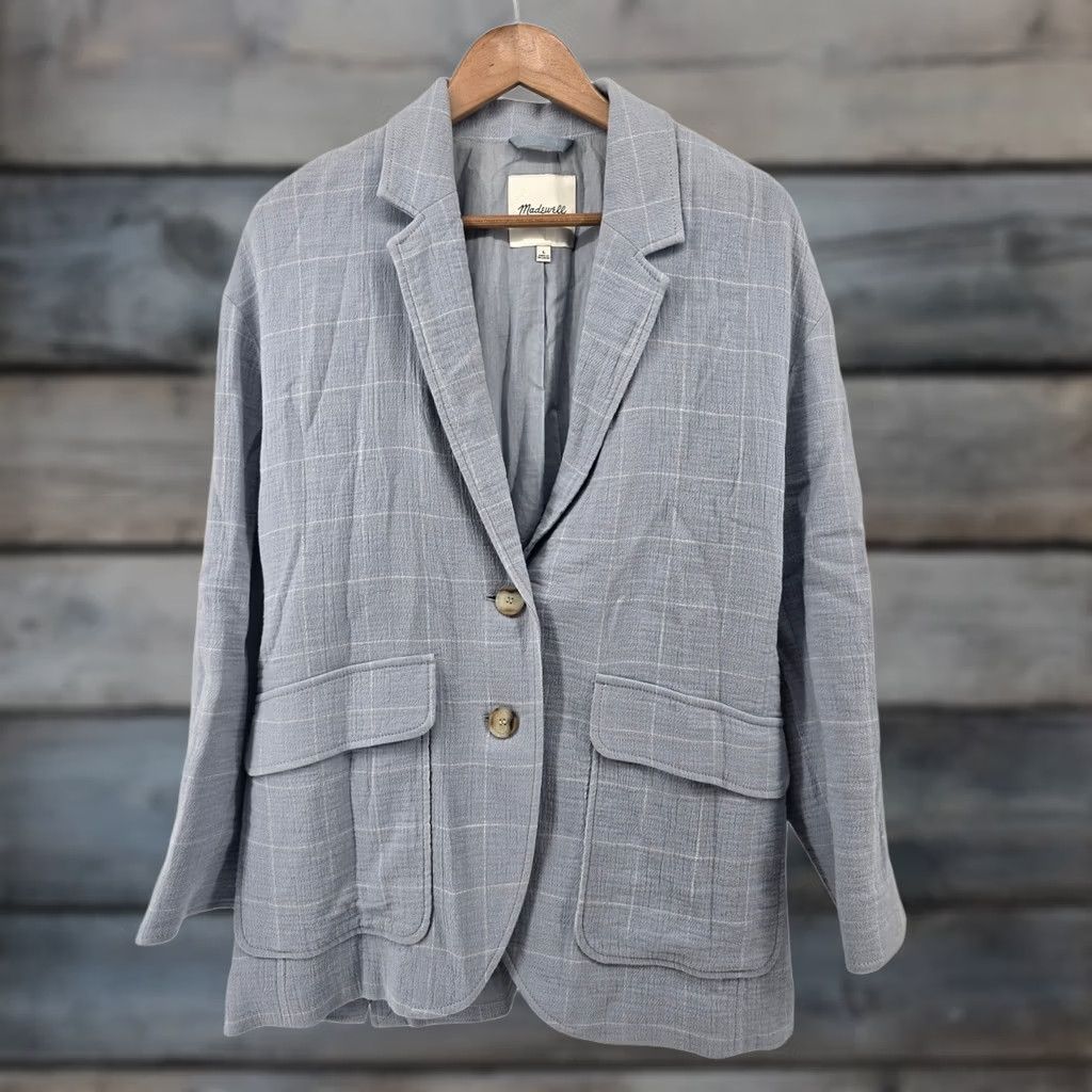 Madewell Madewell Plaid Blazer Light Blue Check Oversized Womens Academia Size L / US 10 / IT 46 - 1 Thumbnail