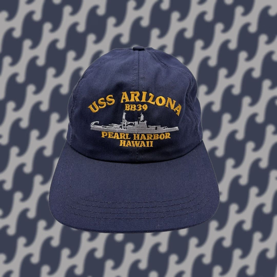 Vintage VINTAGE USS Arizona BB39 Pearl Harbor Hawaii Navy Blue StrapBack Hat Made USA Hat One Size Men Adjustable Blue USA Size ONE SIZE - 1 Thumbnail