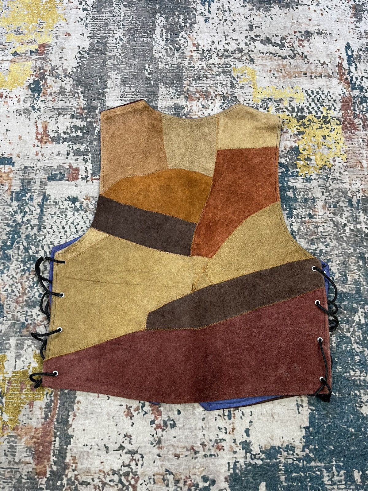 Genuine Leather Vtg Custom Handmade Patchwork Suede Leather Vest Size US M / EU 48-50 / 2 - 6 Thumbnail
