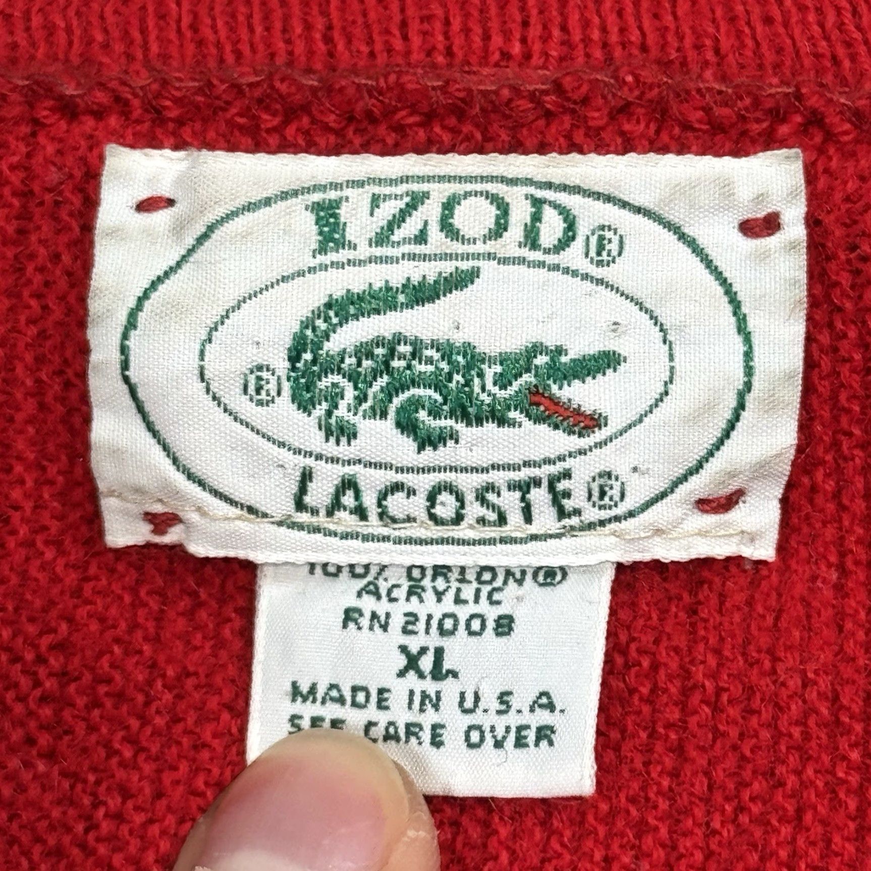 Lacoste Vintage 80s Lacoste Mens Sweater XL Red White Striped V-Neck Pullover All Seasons Size US XL / EU 56 / 4 - 2 Thumbnail