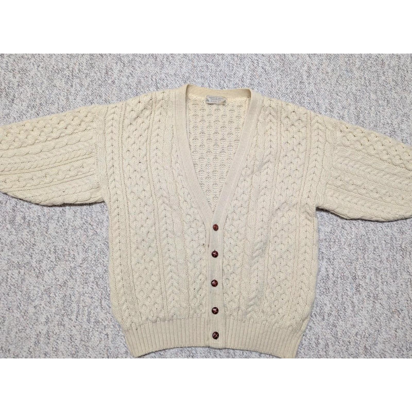 Vintage VINTAGE Highland Home ARAN cardigan sweater L chunky knit cream wool fisherman pattern Mens Size US L / EU 52-54 / 3 - 3 Thumbnail