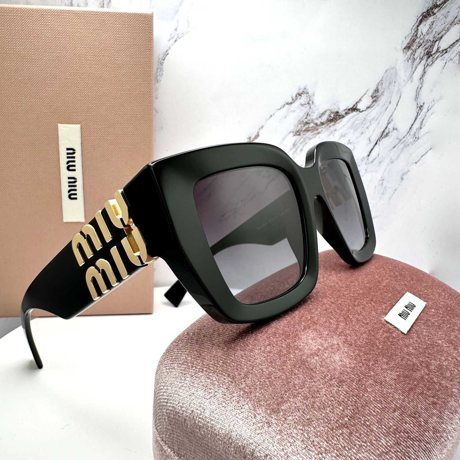 Miu Miu New MIU MIU Sunglasses Black Square Gold Metal Authentic Size ONE SIZE - 15 Thumbnail