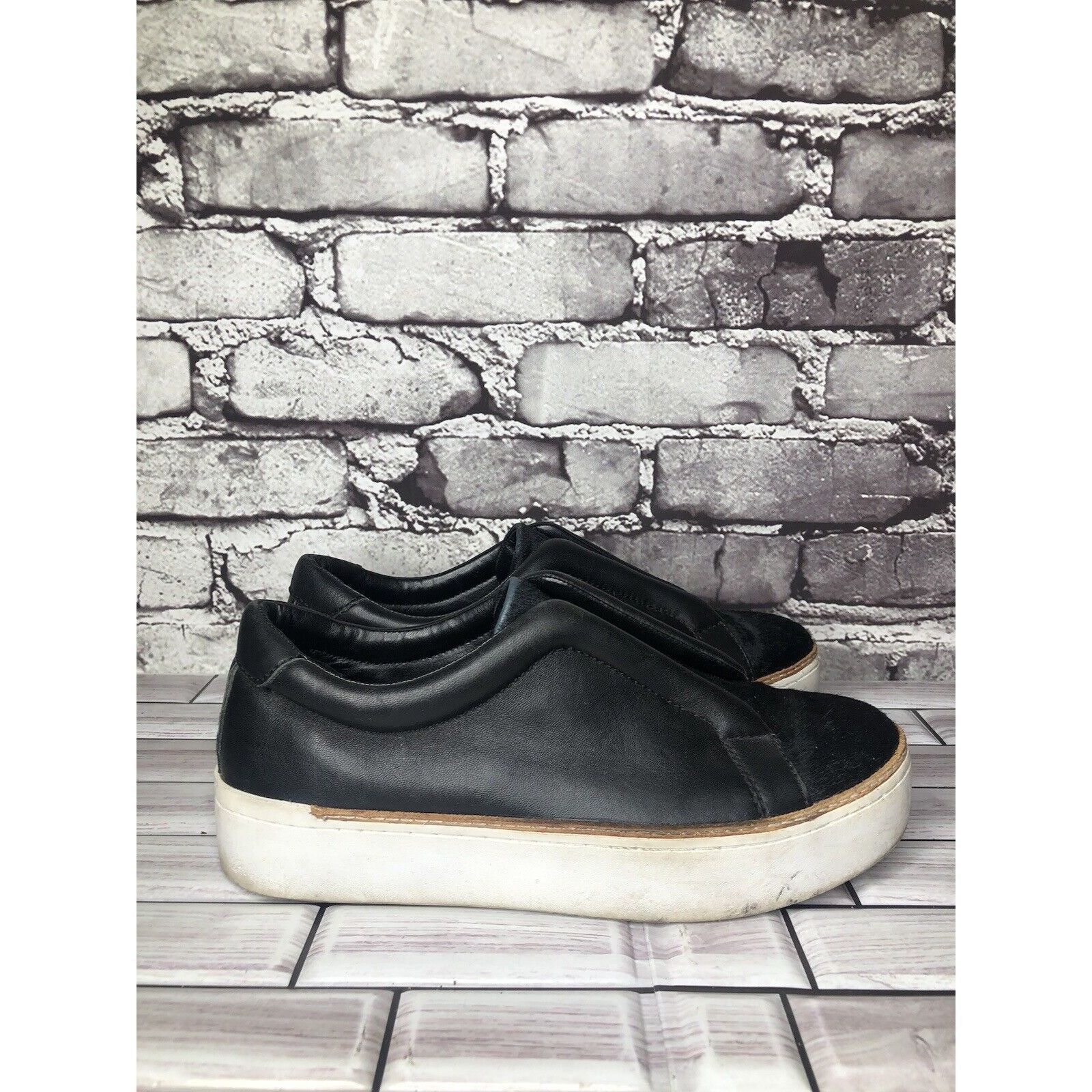 Other M4D3 Black Leather Calf Hair Super Platform Slip On Sneakers Size US 7 / IT 37 - 3 Thumbnail