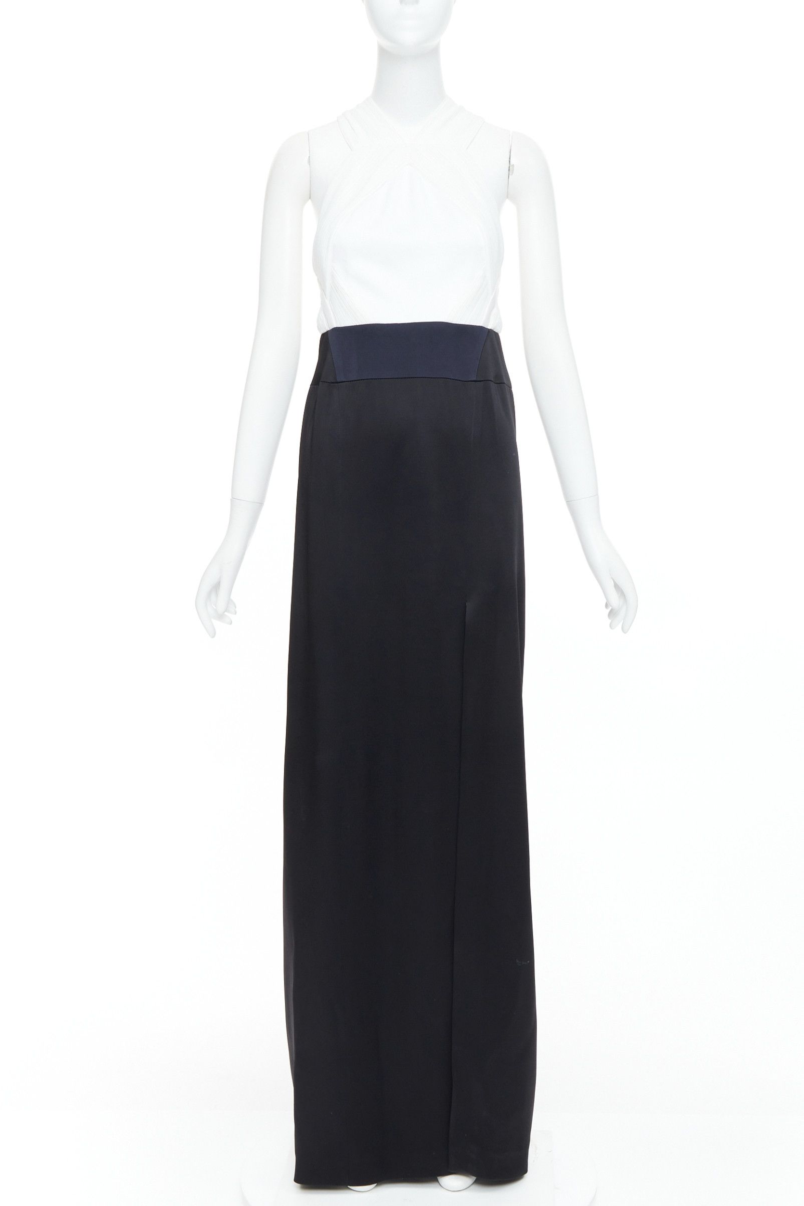 Galvan GALVAN LONDON 501 Pleated Tuxedo black white satin long gown FR36 S Size S / US 4 / IT 40 - 1 Thumbnail