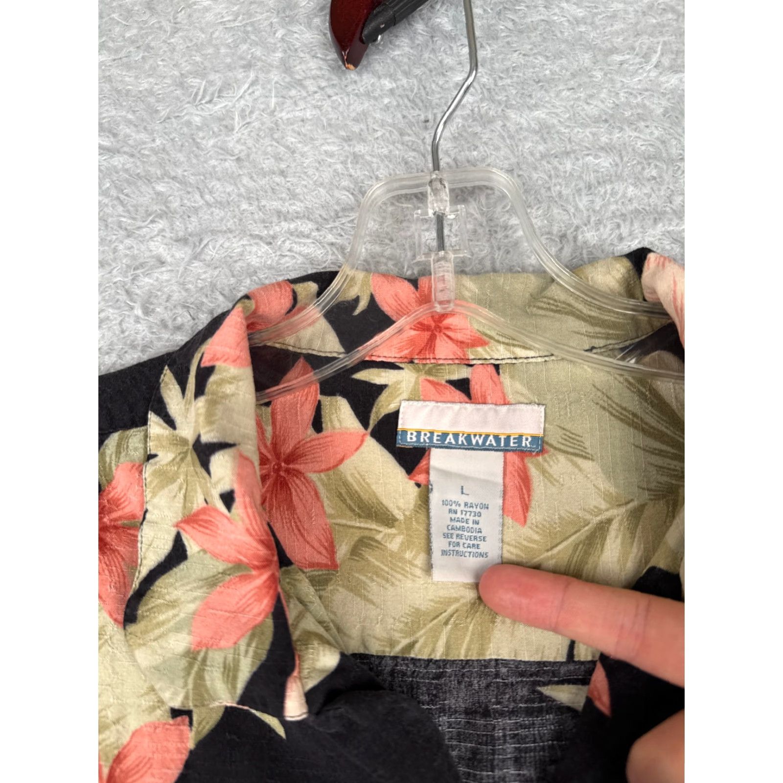 George Breakwater Shirt Men Large Black Pink Green Floral Palm Leaf 100% Rayon Pocket Size US L / EU 52-54 / 3 - 7 Thumbnail