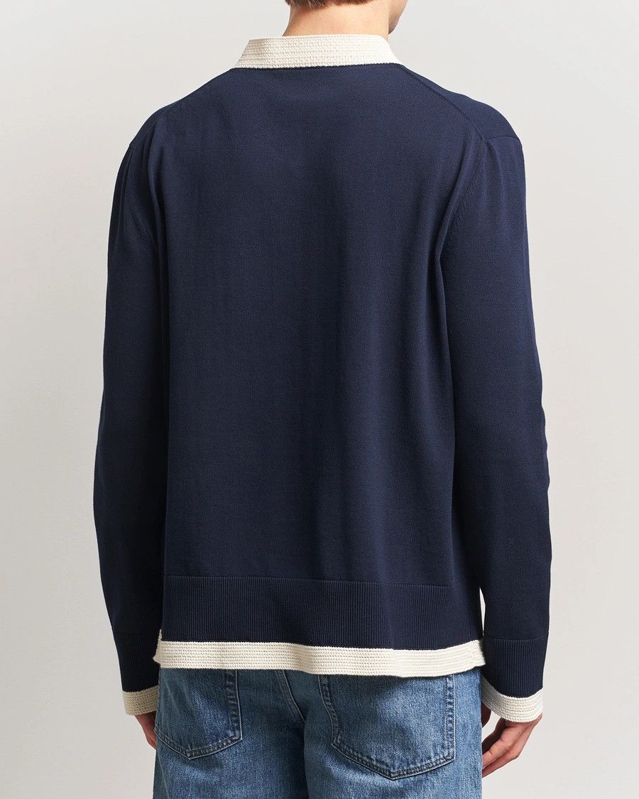 Jil Sander o1loc1c0426 Contrast Trim V-Neck Sweater in Navy Blue Size US S / EU 44-46 / 1 - 3 Thumbnail