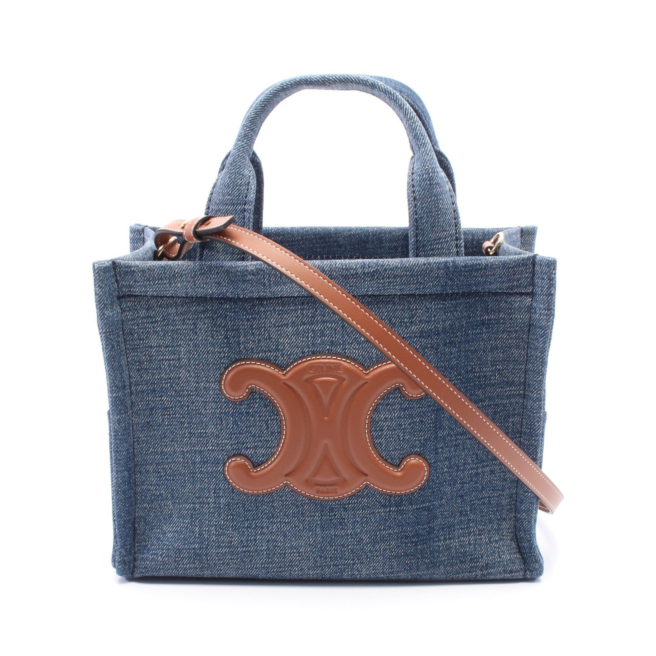 Celine Celine Small Cabas Hippopotamus Thais Handbag Tote Bag Denim Leather Indigo Blue Brown Size ONE SIZE - 1 Thumbnail