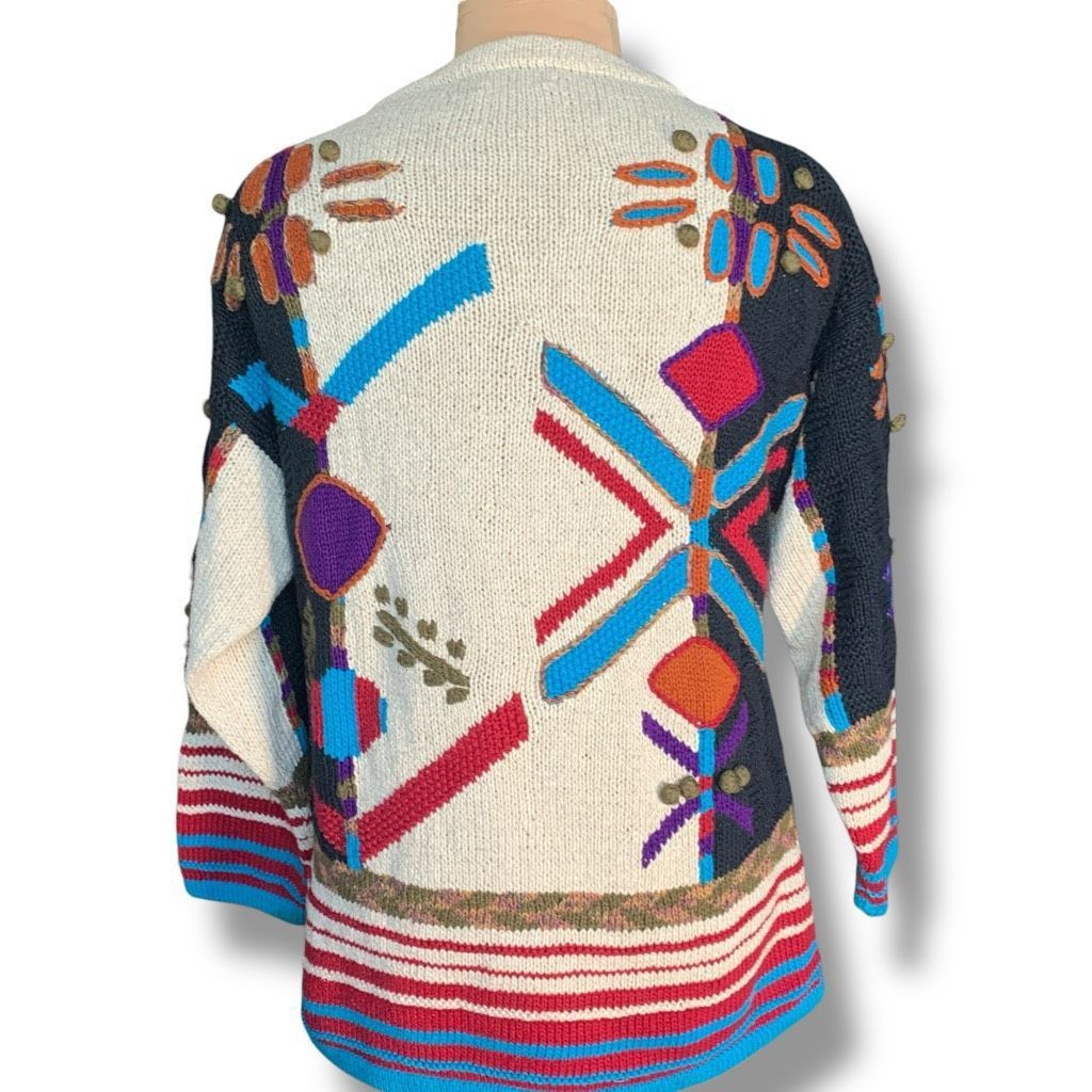 Vintage Vintage 90s Abstract Knit Sweater Oatmeal Bold Graphic Overs Size US S / EU 44-46 / 1 - 7 Thumbnail