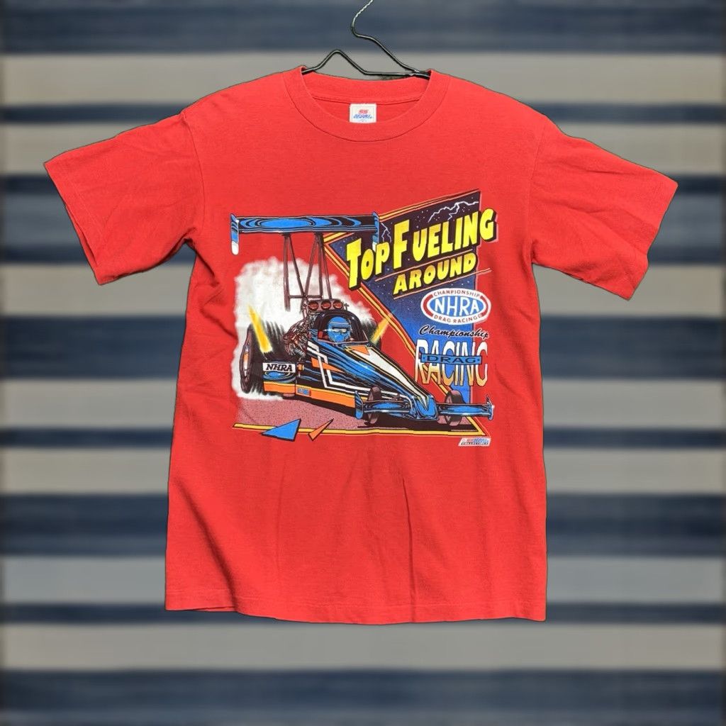 Vintage Vintage NHRA Drag Race T-Shirt Mens Medium Red 90s Graphic Print Racing Car Crew Neck Size US M / EU 48-50 / 2 - 1 Thumbnail