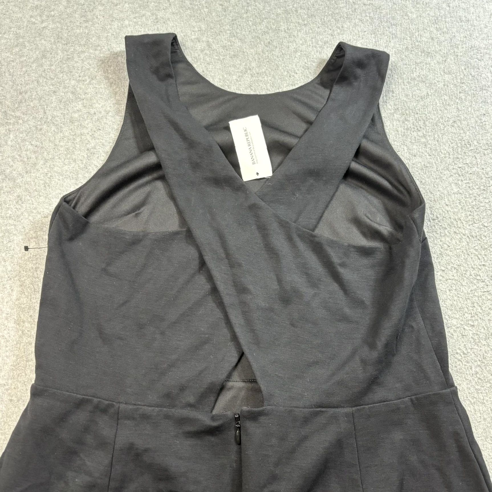 Banana Republic Dress Womens 12 Tall Black Sleeveless Ruffle Hem Cross Back  Midi Dress