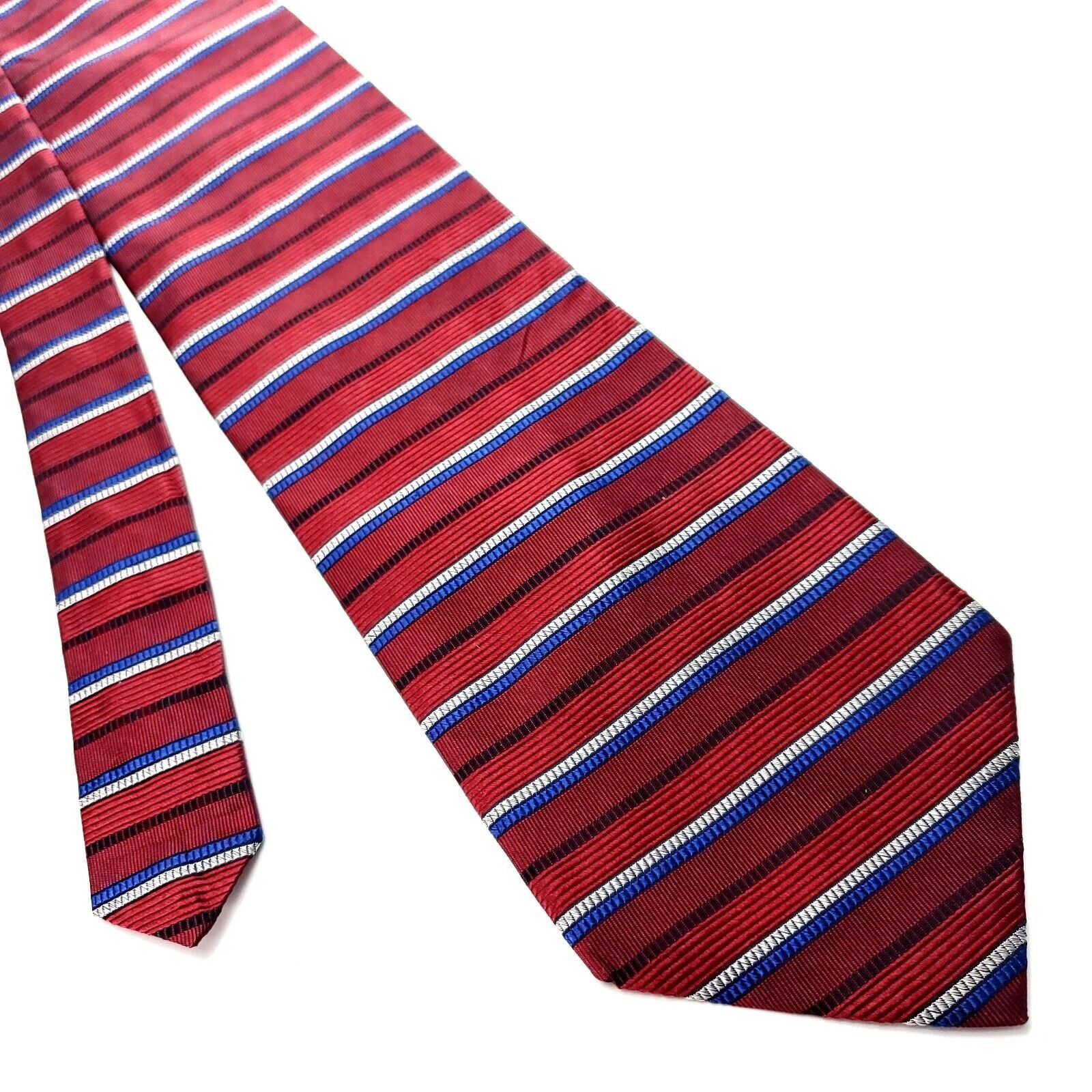 Jos. A. Bank Jos A Bank Red Silk Tie Woven Wide Horizontal Striped Size ONE SIZE - 1 Thumbnail