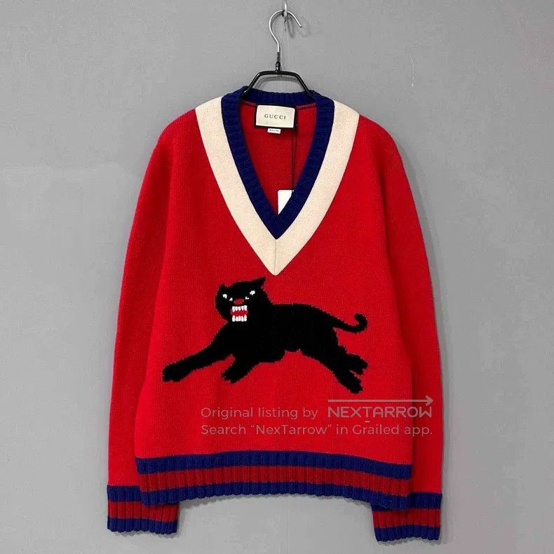 Gucci Gucci Tiger red and blue stitched sweater Size US XL / EU 56 / 4 - 1 Thumbnail