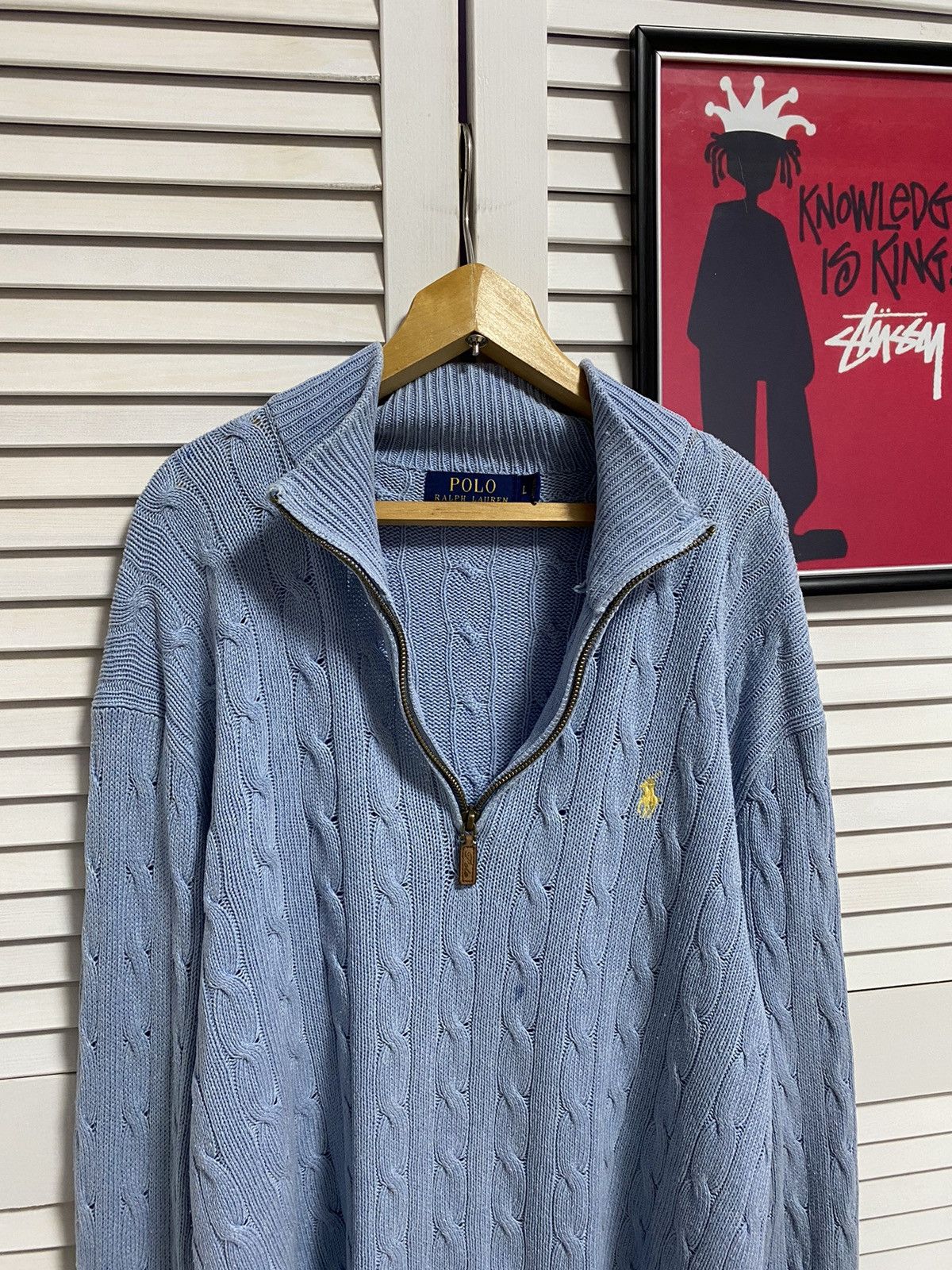 Polo Ralph Lauren Polo Ralph Lauren Cable Knit Half Zip Sweater Blue Preppy Size US L / EU 52-54 / 3 - 6 Thumbnail