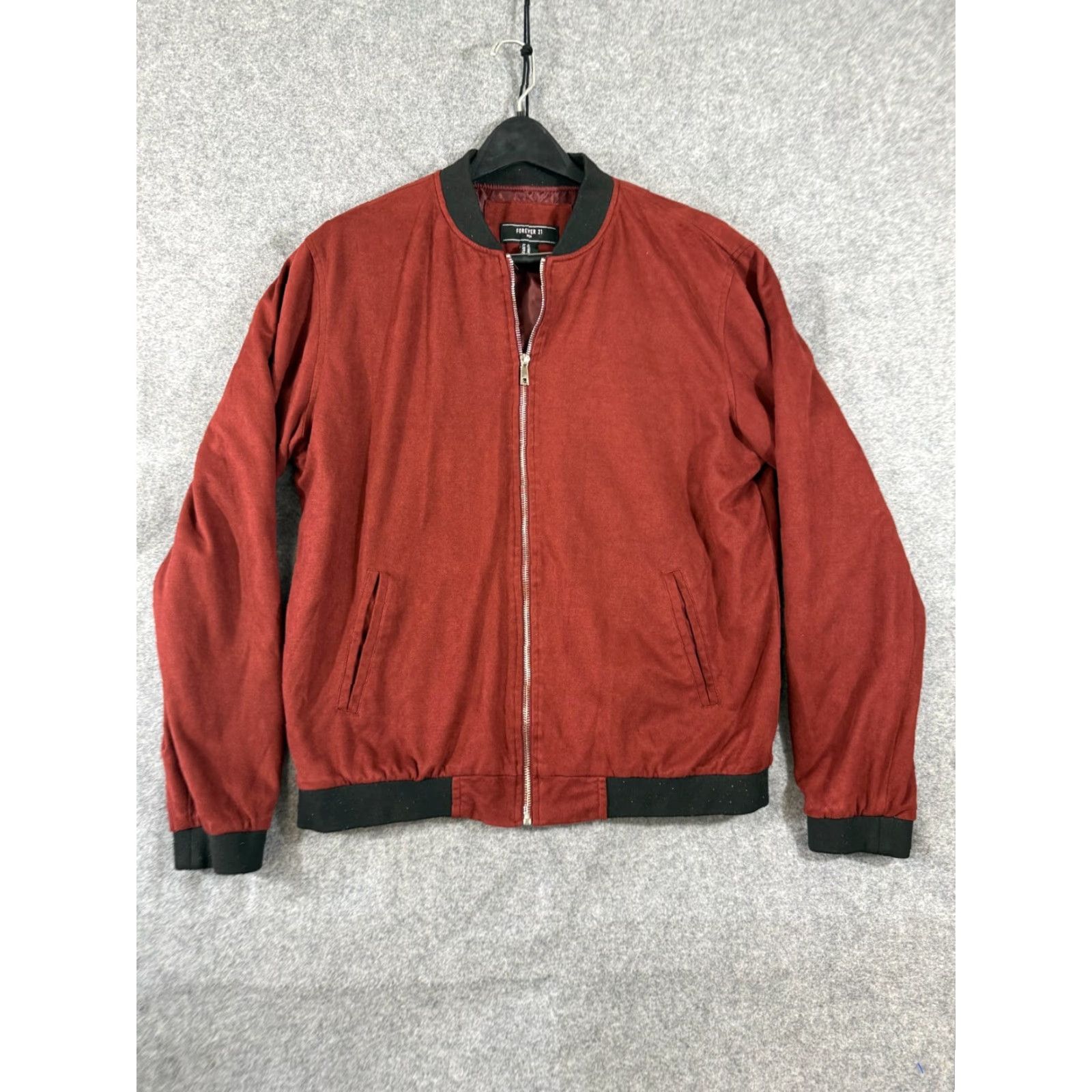 Forever 21 Forever 21 Bomber Jacket Mens XL Red Black Ribbed Knit Trim Full-Zip Jacket Size US XL / EU 56 / 4 - 3 Thumbnail