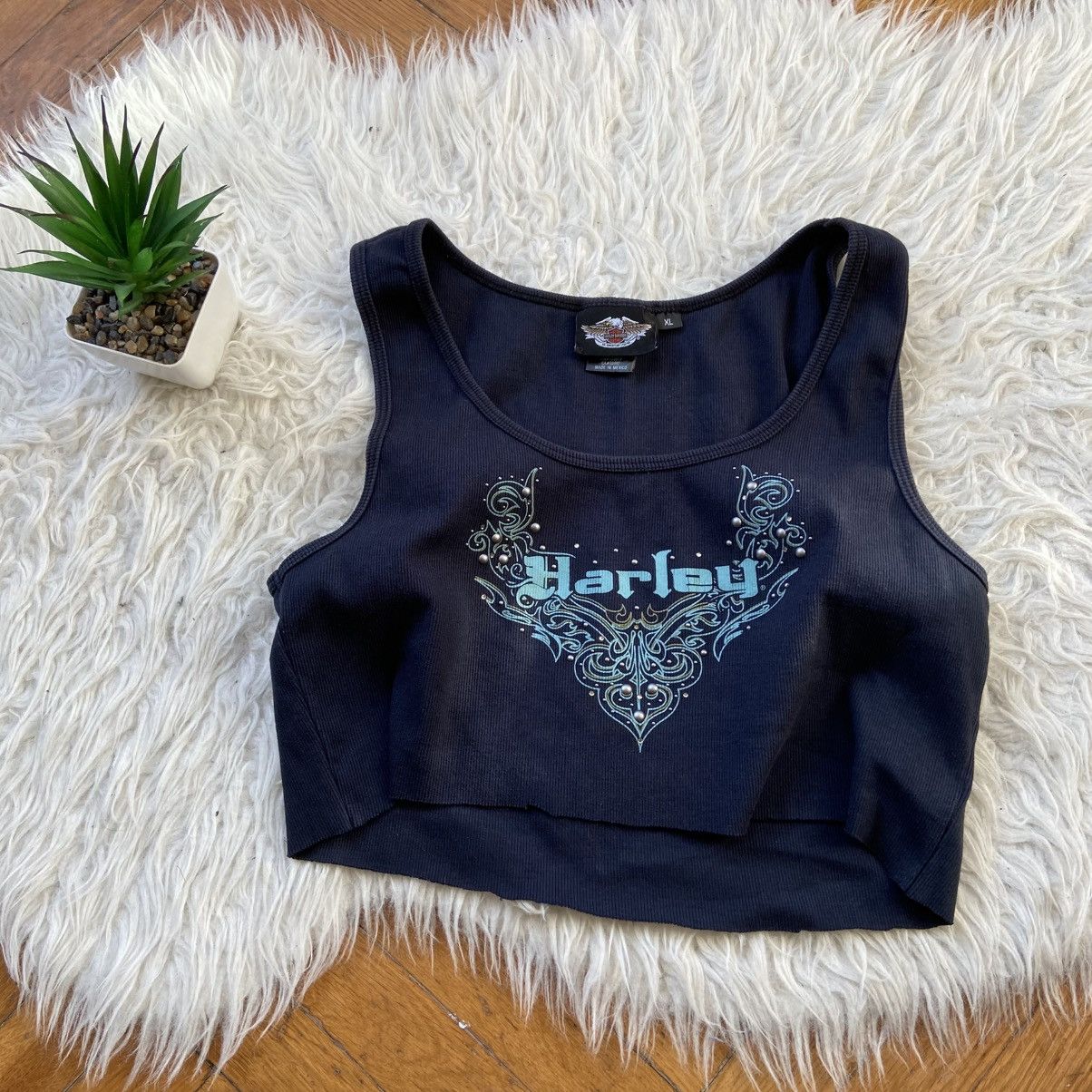 Harley Davidson 📌 Vintage Cropped Harley Davidson Rhinestones Tank Top Size XL / US 12-14 / IT 48-50 - 1 Thumbnail