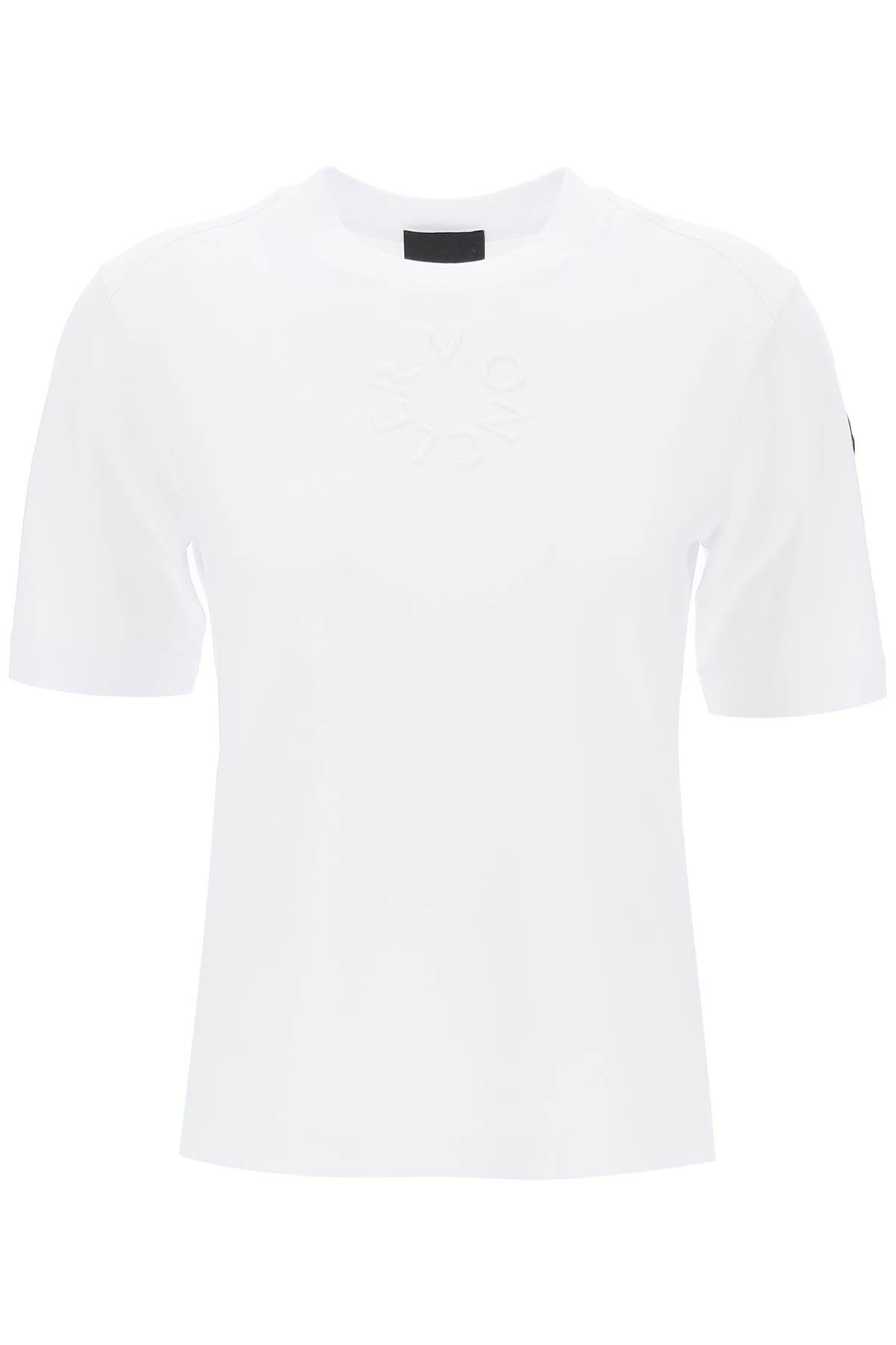 image of Moncler Embossed Logo T-Shirt in White, Women's (Size Small)