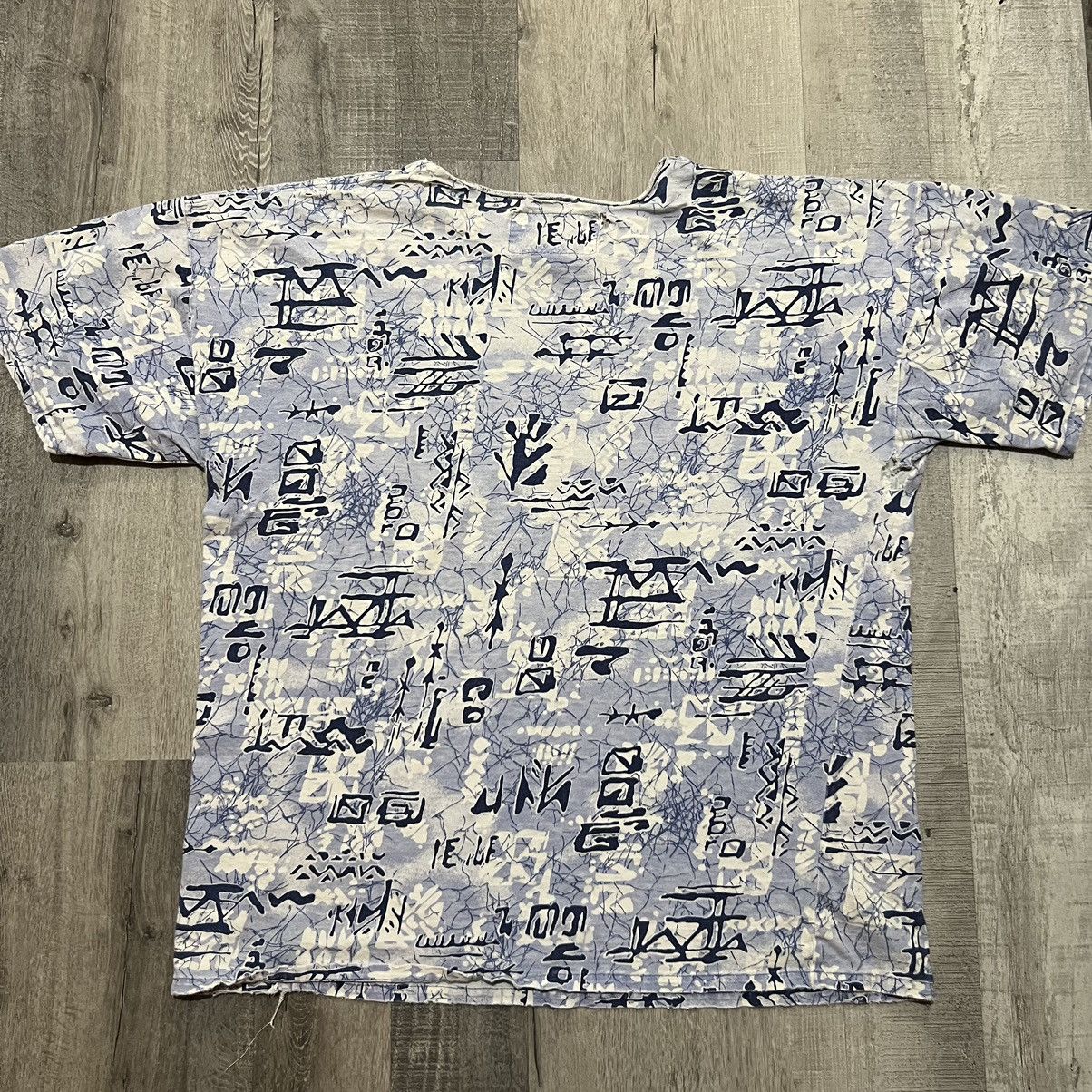 Vintage VTG FRANK Abstract Blue 80s Distressed Boho Zen T Shirt Size US XL / EU 56 / 4 - 2 Thumbnail
