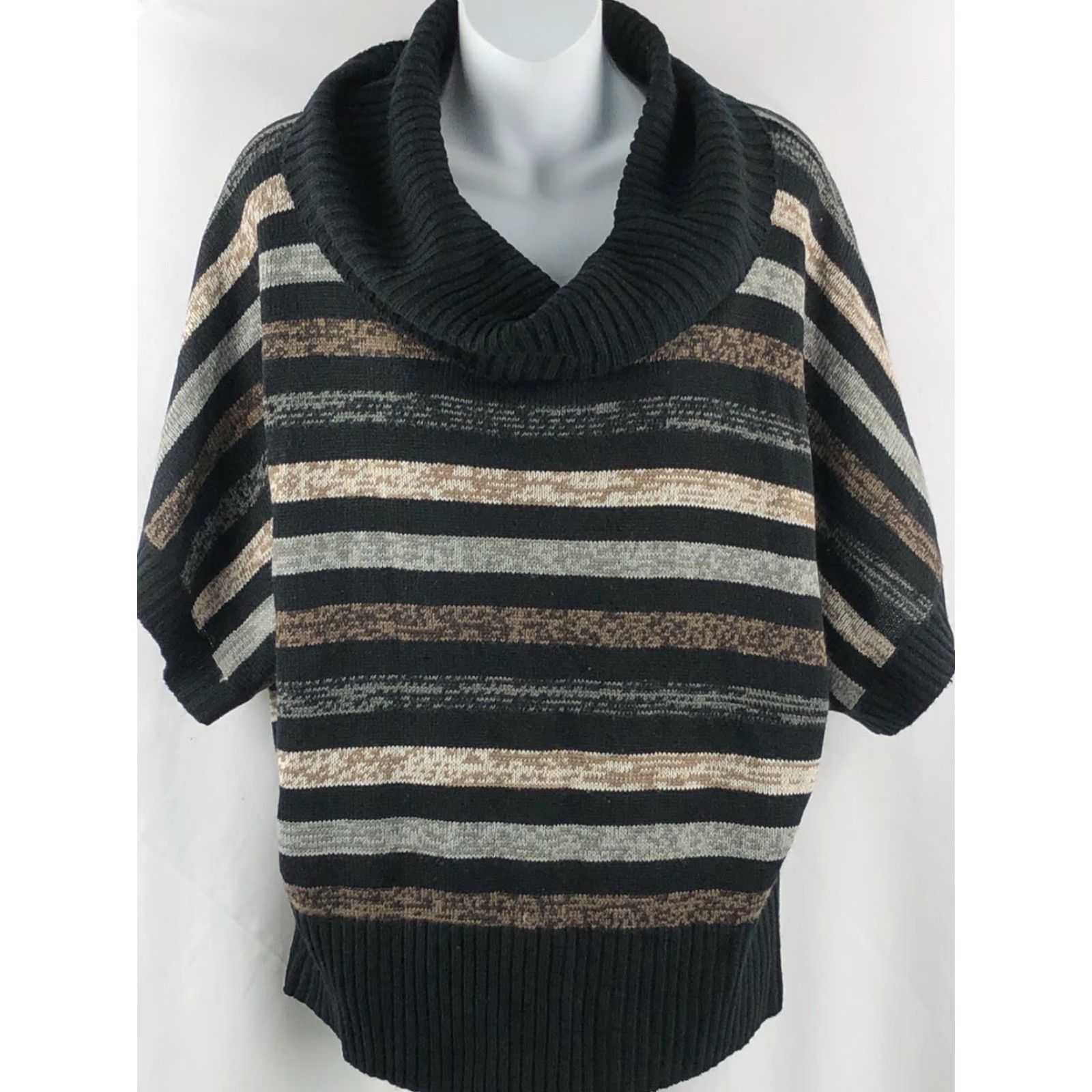 Faded Glory Faded Glory XL Cowl Neck Sweater Dolman Sleeve Striped Black/Brown Knit Pullover Women Casual Workwear Size XL Size XL / US 12-14 / IT 48-50 - 5 Thumbnail