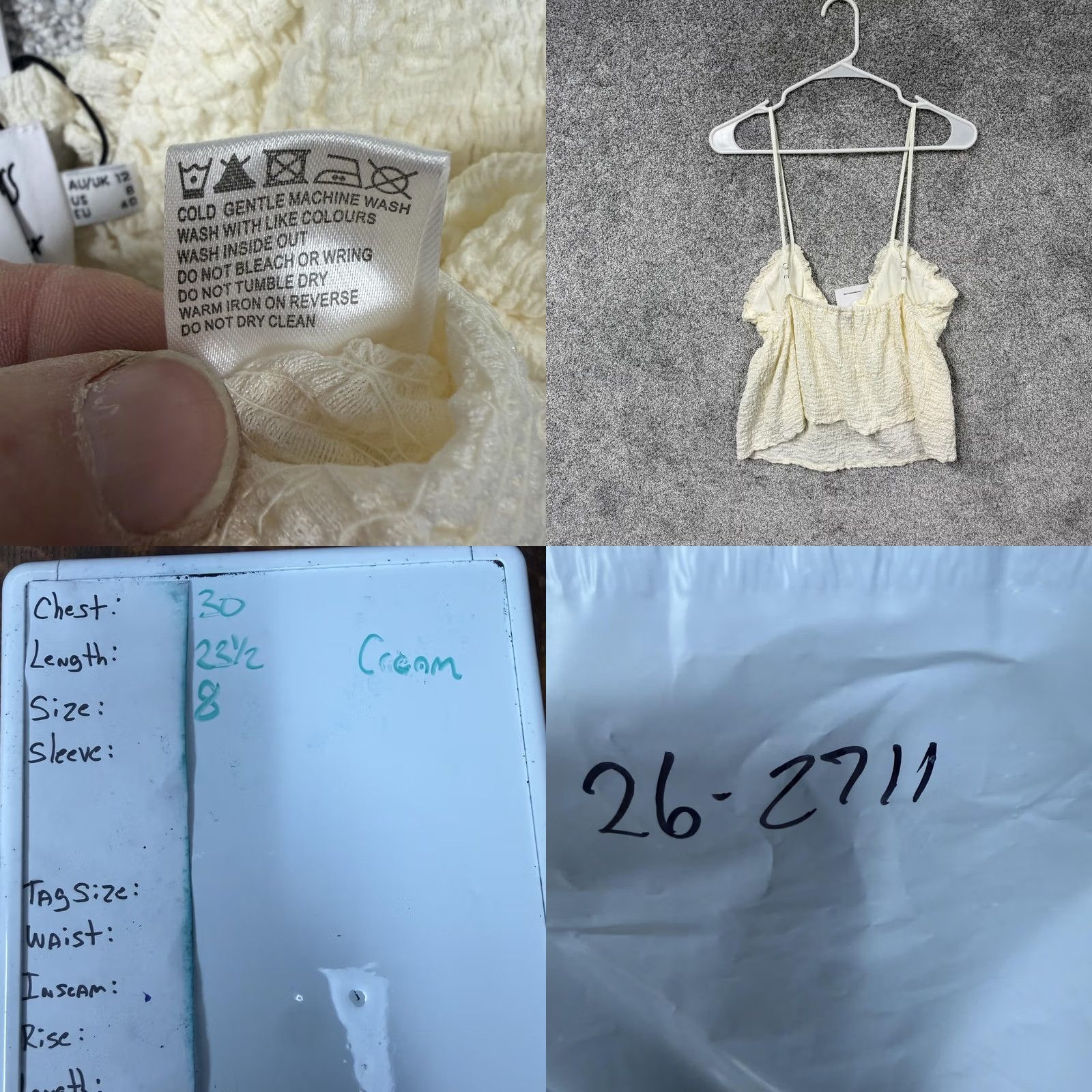 PRINCESS POLLY Princess Polly Kellan Top Cream White Textured Woven Camisole Tank V-Neck Spaghetti Straps Crop Casual Summer Women's 8 Size M / US 6-8 / IT 42-44 - 8 Thumbnail