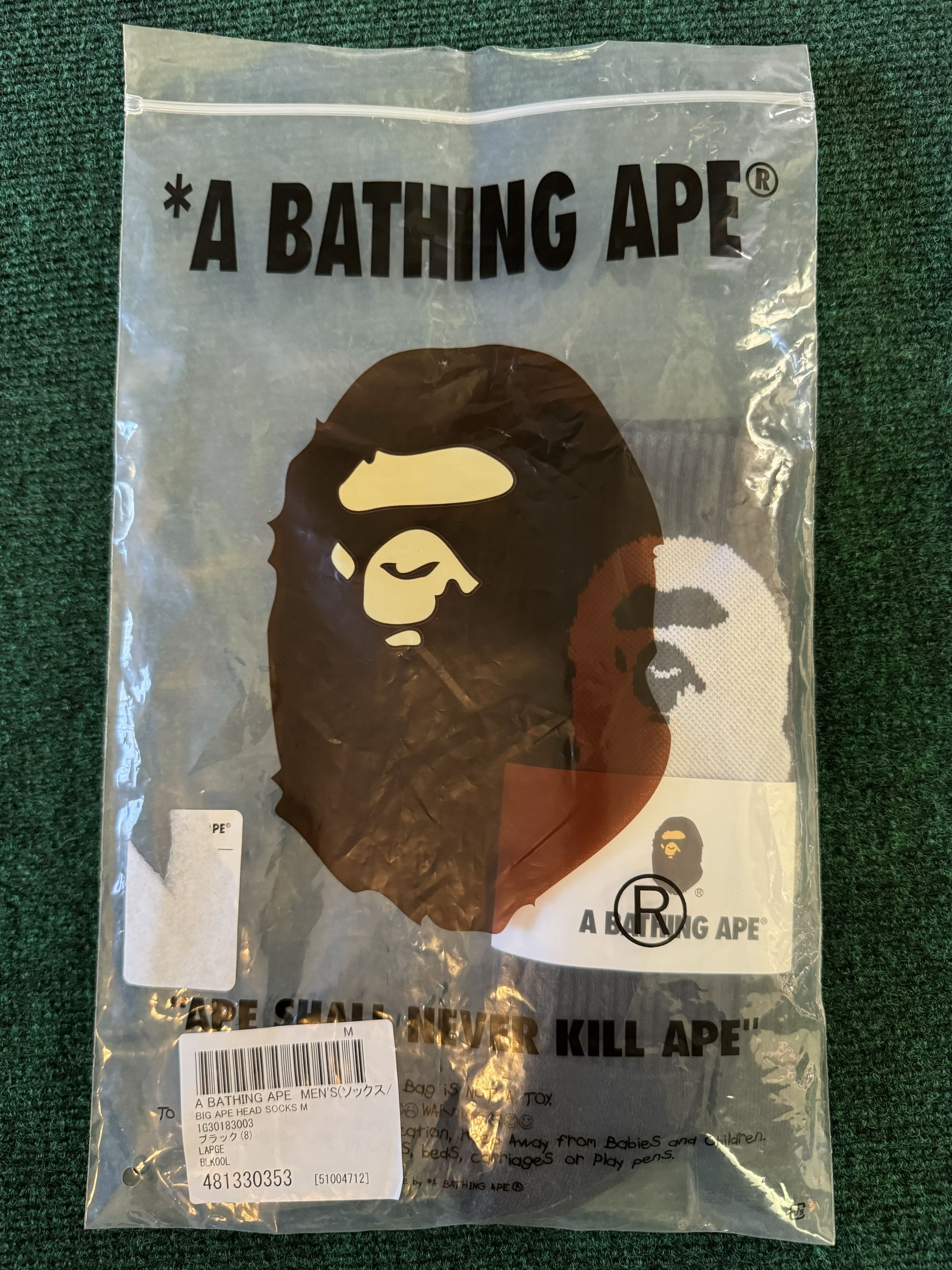 Bape Bape A BATHING APE Big Ape Head Socks LARGE “Black” Size ONE SIZE - 1 Thumbnail