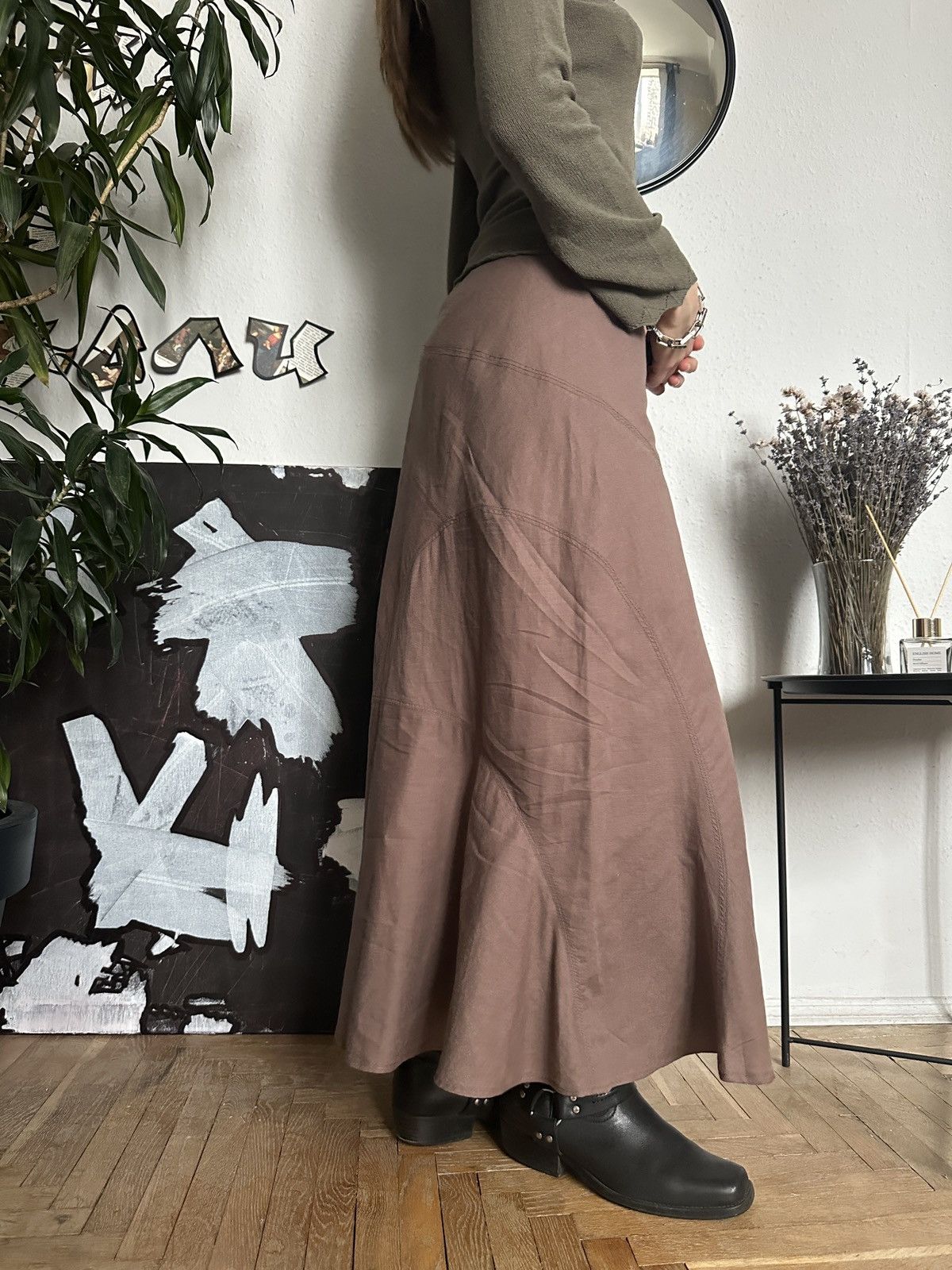 Japanese Brand Linen Ruffle Hem Boho Fairy Coquette Maxi Skirt 00s Size 34" / US 12 / IT 48 - 9 Thumbnail
