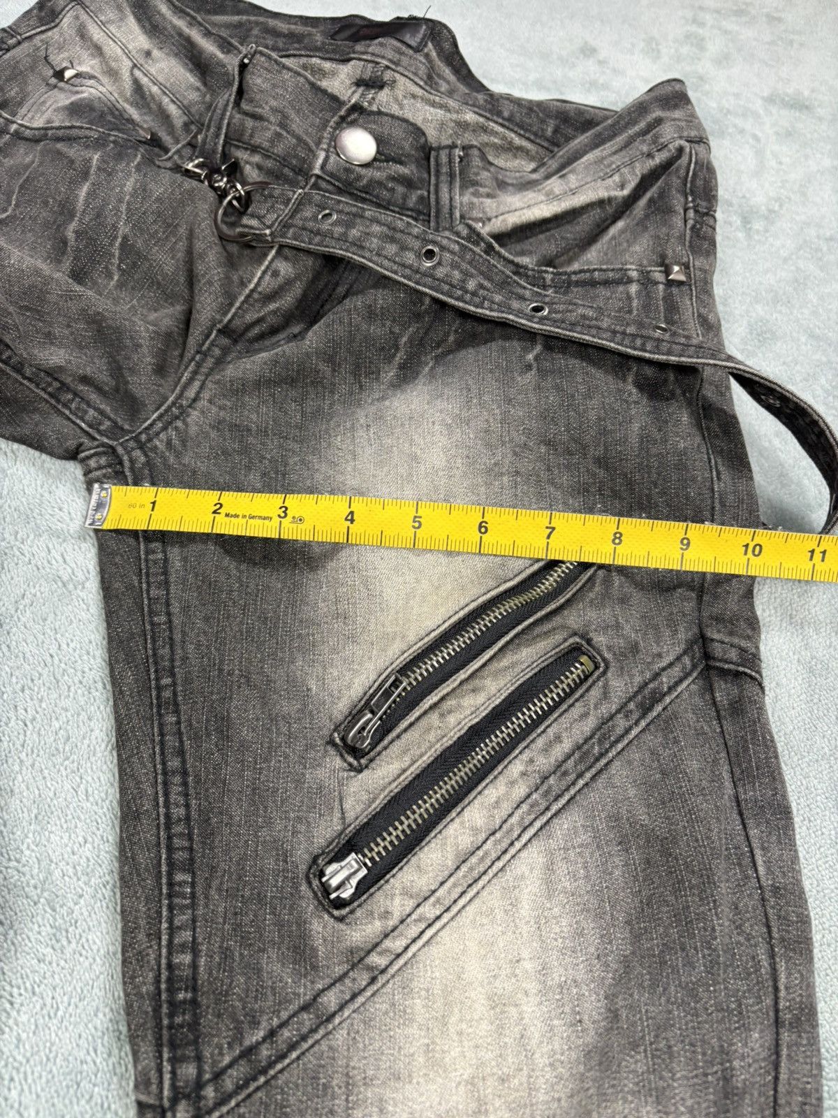 14th Addiction Black Boccaro Bondage Distressed Flared Jeans S0222 Size US 29 - 18 Thumbnail