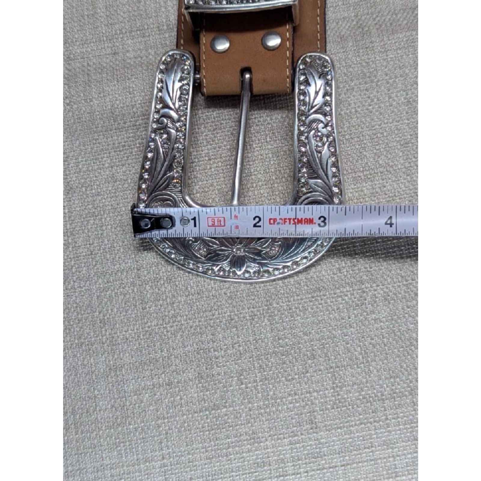 Vintage VINTAGE Nocona belt western belt 34 rhinestone studded leather brown 2.5" buckle Men Boys Mens Size 34 - 6 Thumbnail