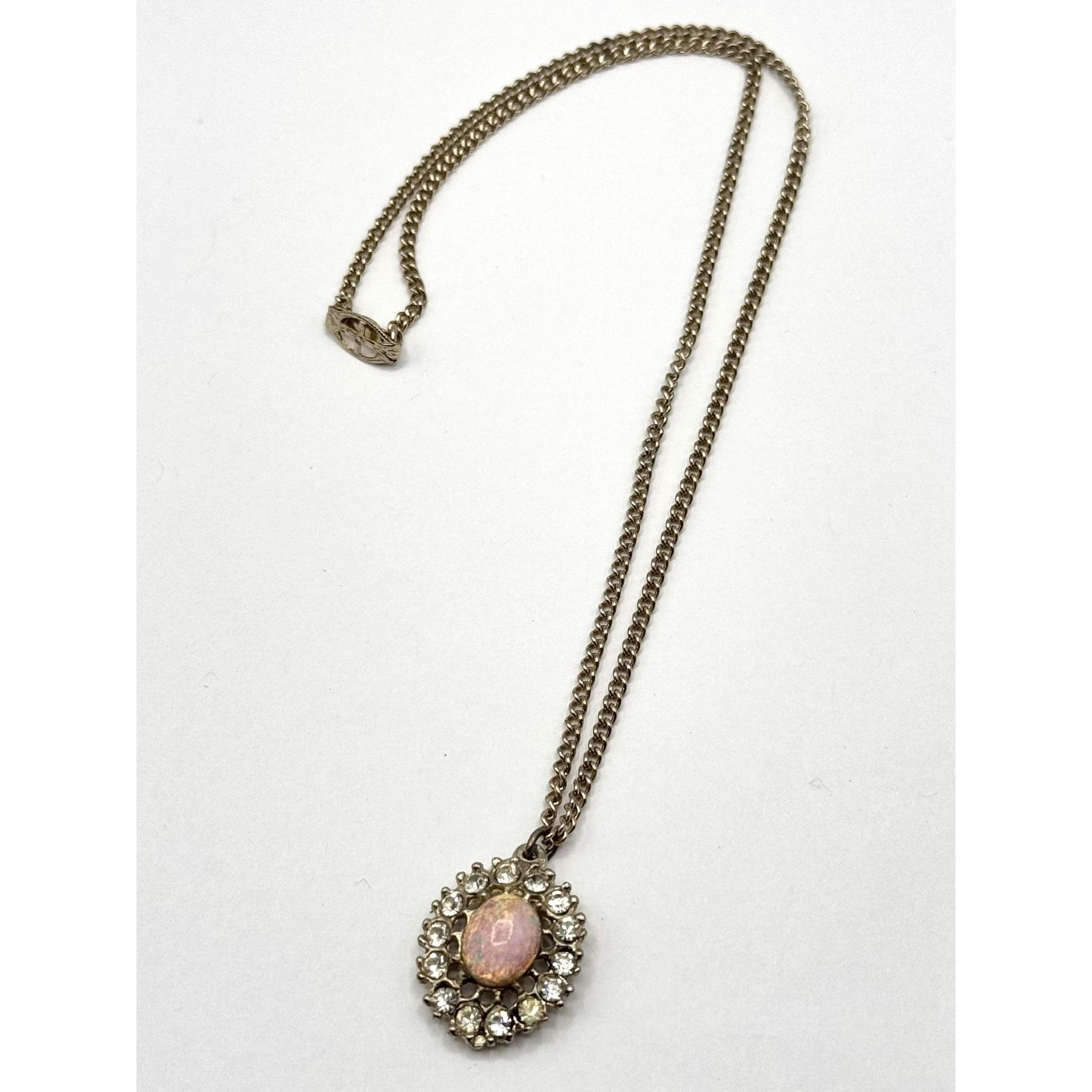Vintage Vintage rhinestone glass opal moonstone charm pendant neckla Size ONE SIZE - 1 Thumbnail