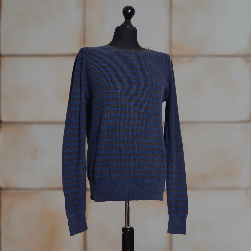 Allsaints AllSaints Sweater Mens Knit Button Striped Cotton Blue Florin Crewneck Sz L Size US L / EU 52-54 / 3 - 1 Thumbnail