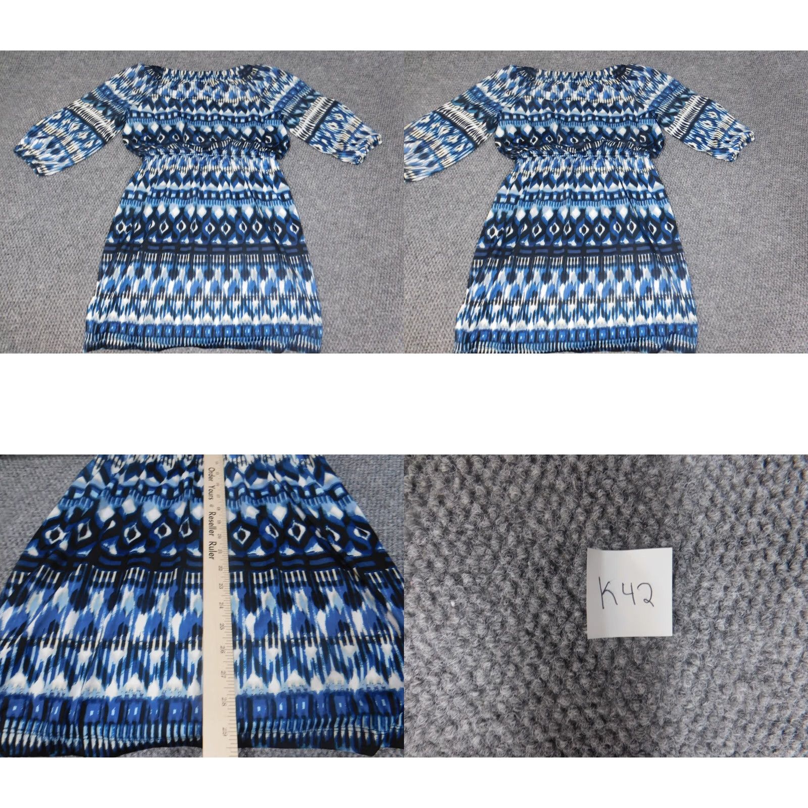 Vintage AB Studio Dress Womens Small Pullover A-Line Long Sleeve Knit Blue Knee Length Raglan Pattern Striped rayon Polyester Stretch Size S / US 4 / IT 40 - 8 Thumbnail