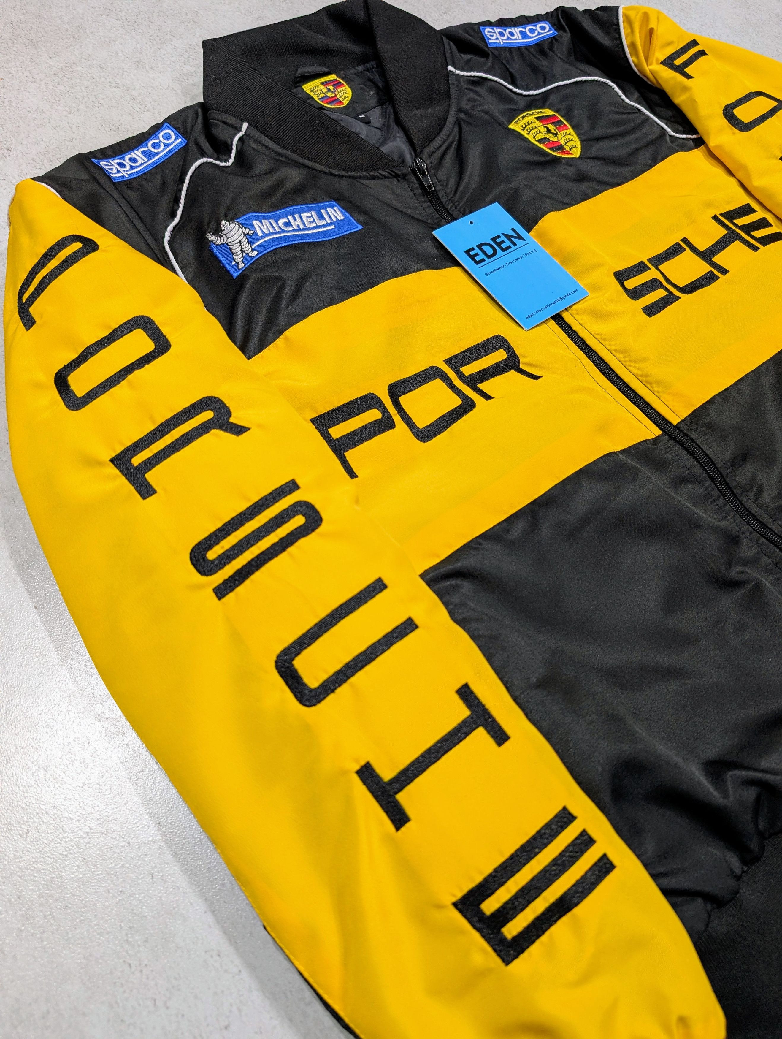 Porsche Design 💥 Men's Porsche Black & Yellow Racing Jacket -Iconic Design Size US XL / EU 56 / 4 - 4 Thumbnail