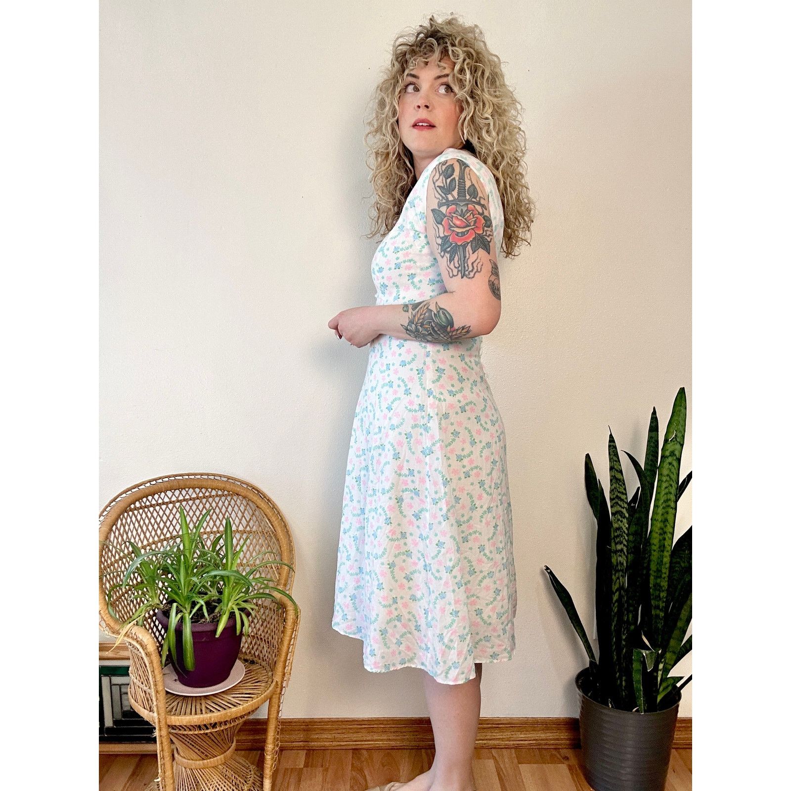 Handmade 50s/60s Handmade Floral Day Dress Size L / US 10 / IT 46 - 4 Thumbnail