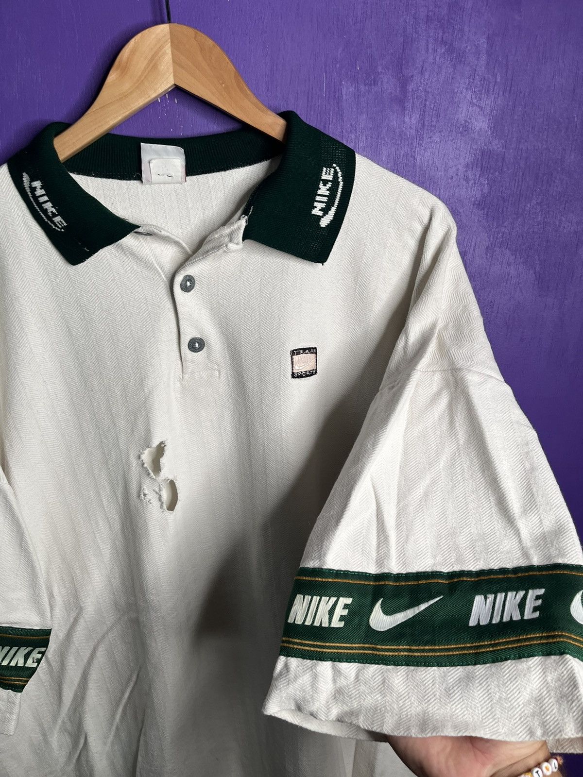 Nike × Vintage Vintage 90s Nike sleeve logo polo shirt Size US XXL / EU 58 / 5 - 3 Thumbnail