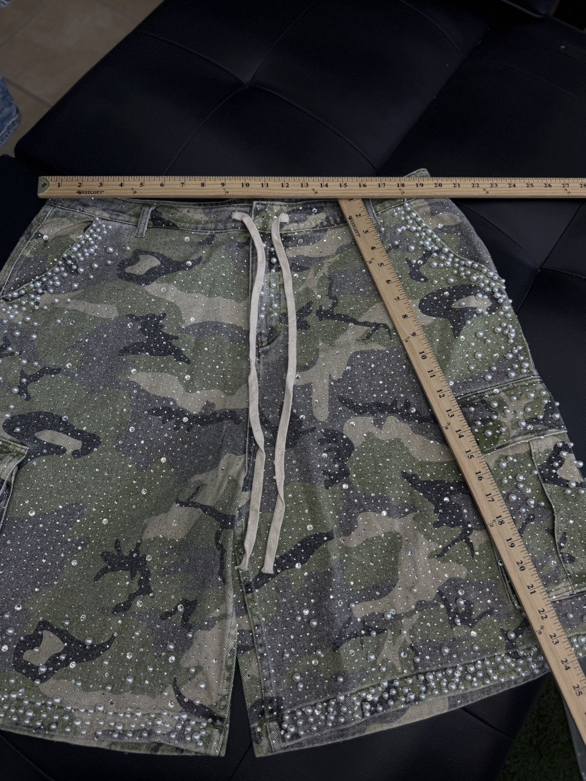 Vale Valley Rhinestone Crystal Shorts Denim Green Camo Size 36 Size US 36 / EU 52 - 7 Thumbnail