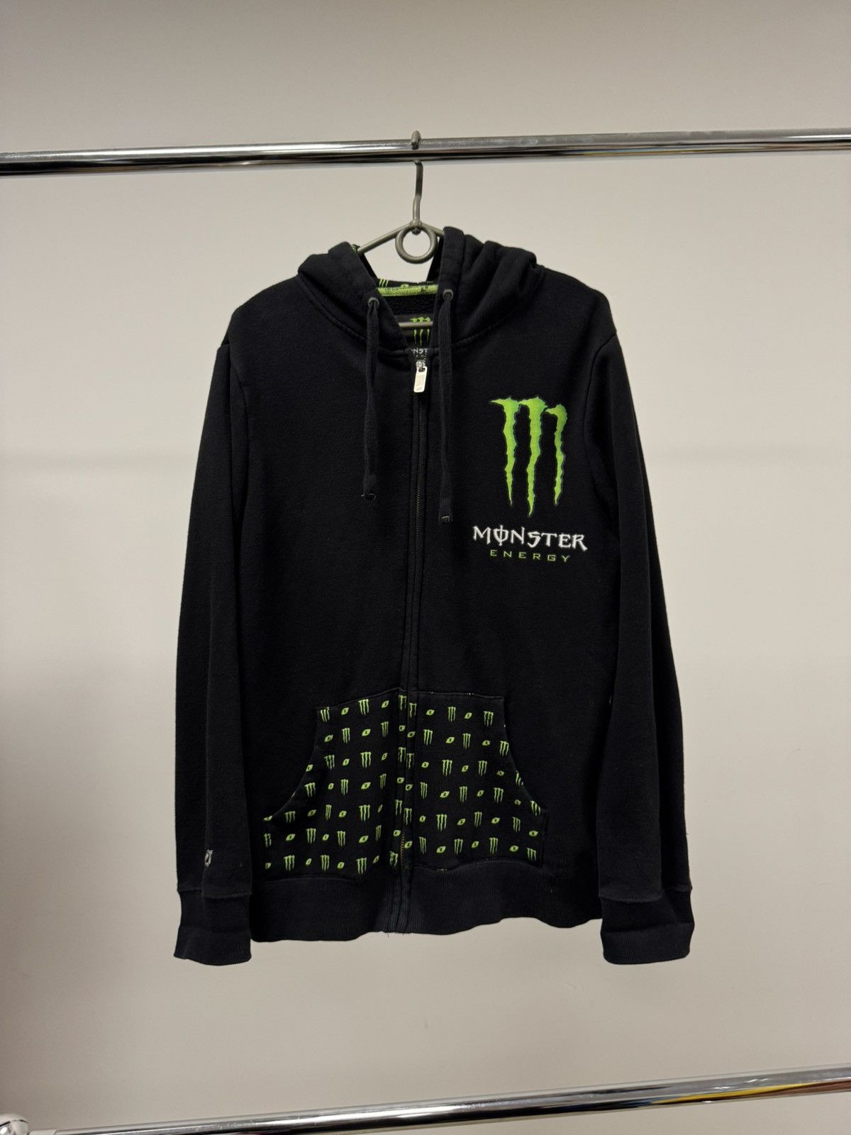 Vintage Monster Energy Full Zip Hoodie Y2K Racing Men L Size